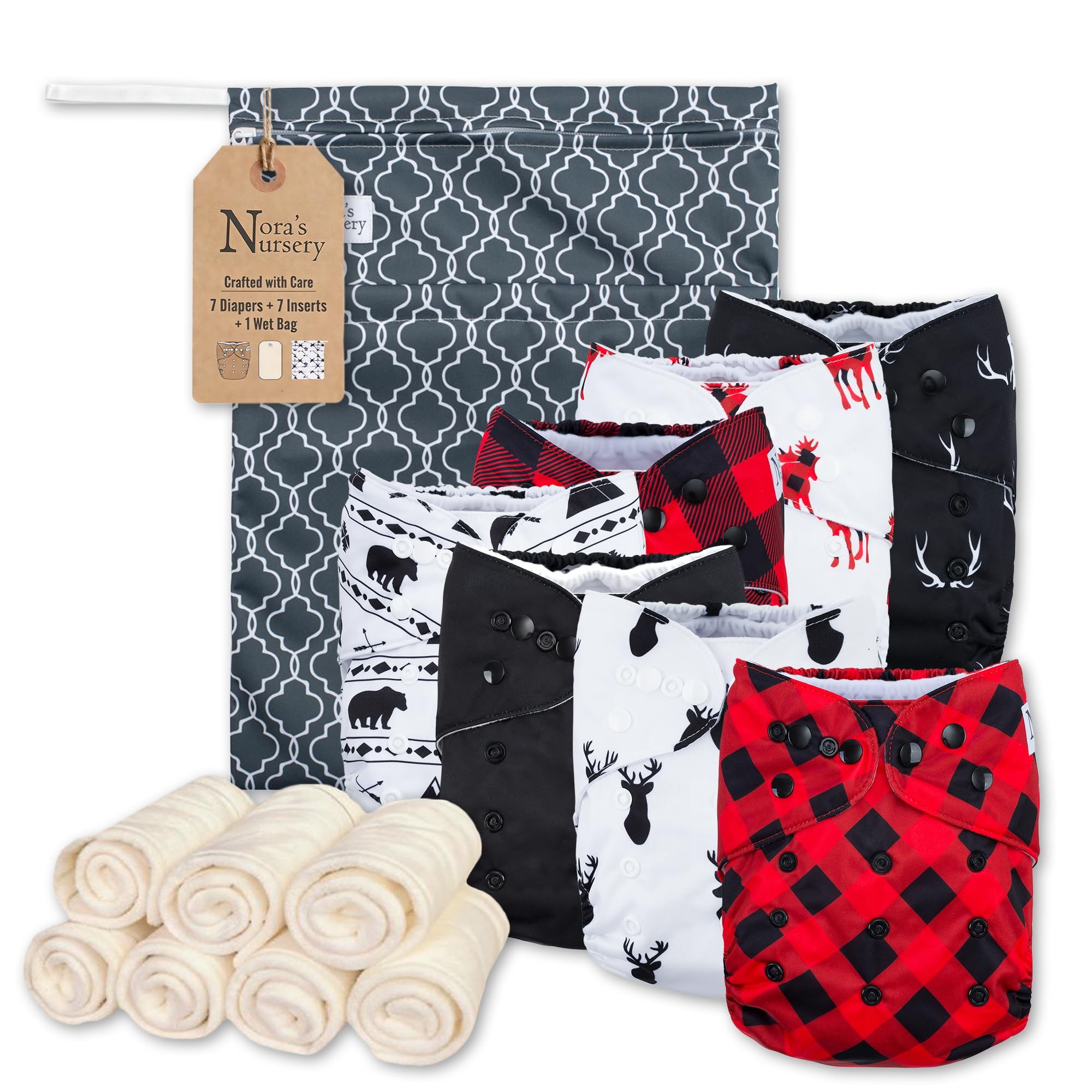Nora's Nursery Cloth Diapers | 7 Pack | Waterproof,Reusable and Washable | One Size Adjus…
