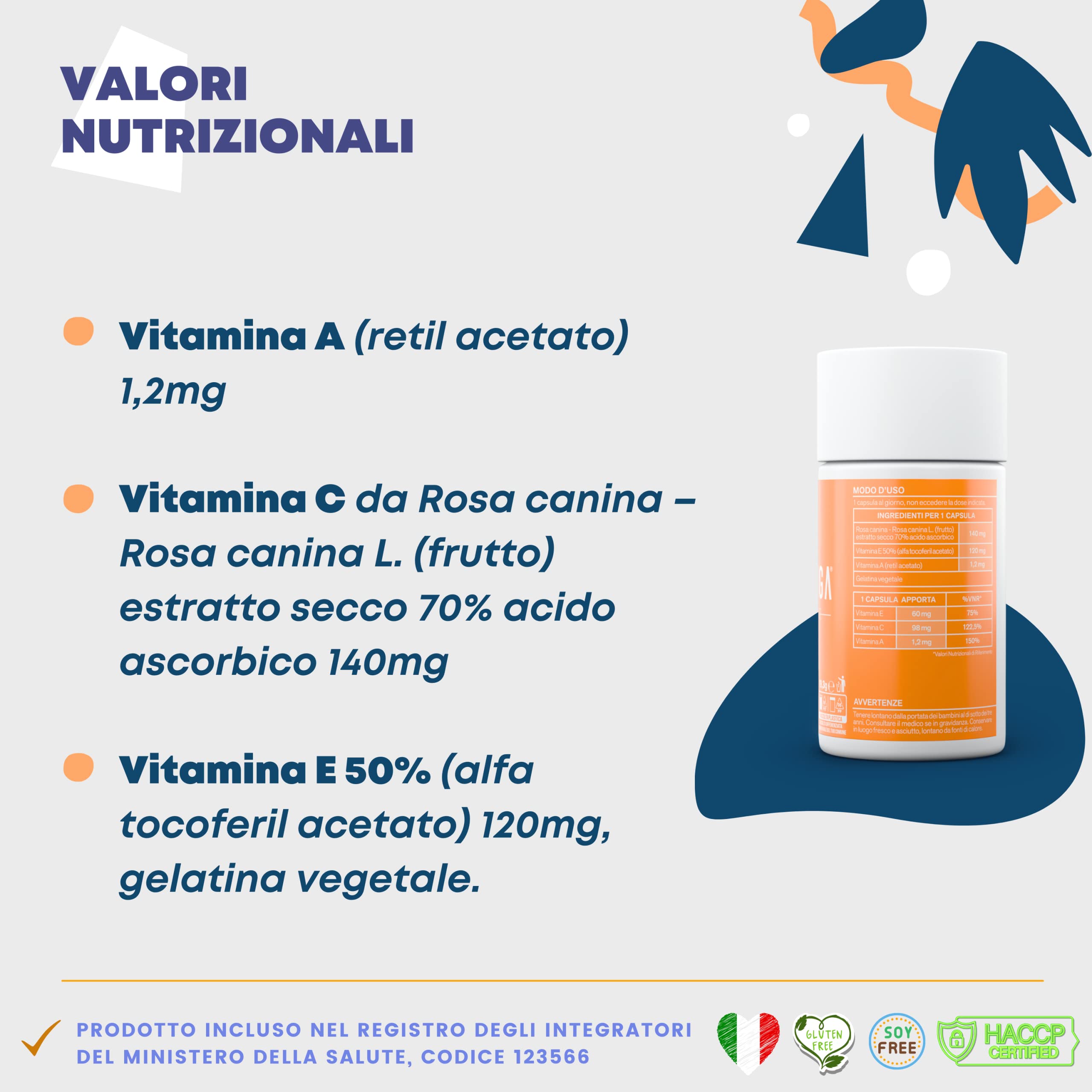Vitamina A Pura Altissimo Dosaggio (1,2 mg) + Vitamina C e Vitamina E, Integratore Multivitaminico 60 Capsule Vegane per il Funzionamento di Vista, Vie Respiratorie e Sistema Immunitario, Vitalunga