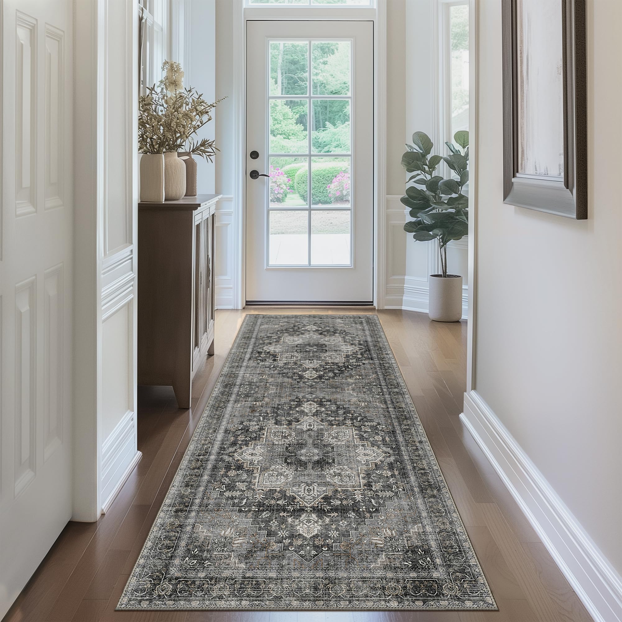 BEIMO Runner Rugs for Hallway 2x7 Machine Washable Runners, Boho Vintage Retro Floral Medallion Runners for Kitchen Entryway Bathroom, Low Pile