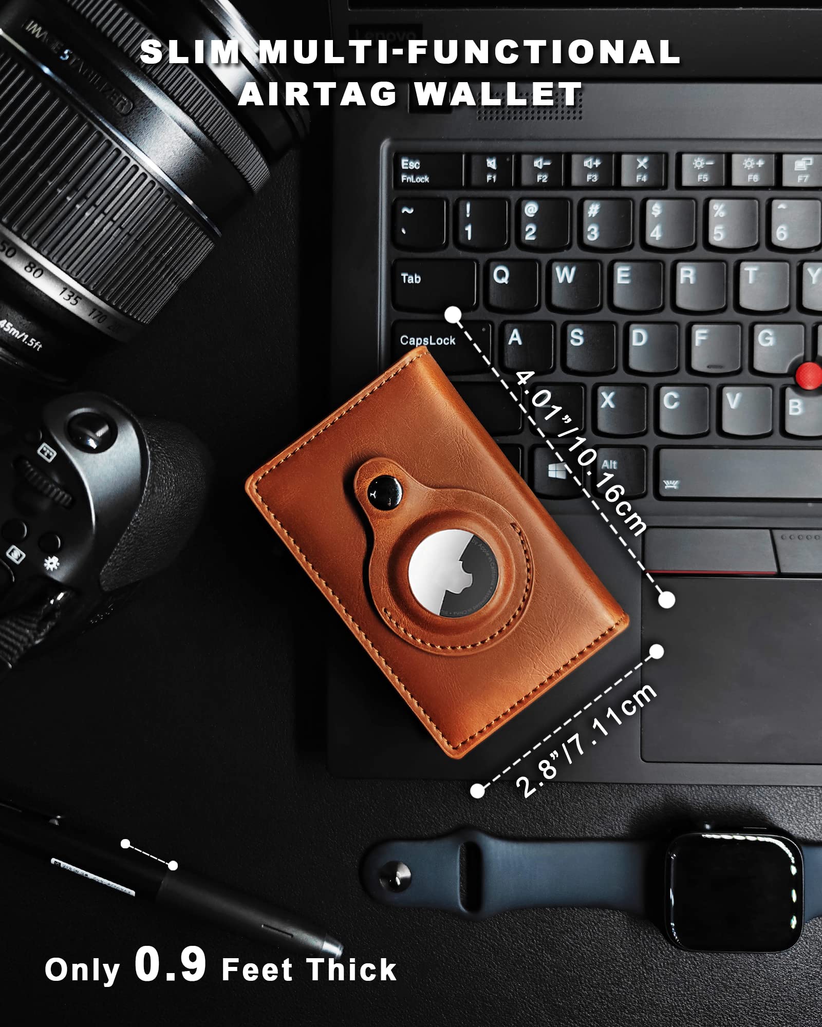 Billetera Air Tag, Funda Para Tarjeta Desplegable, Para Hombre, Bloqueo RFID, Cuero Genuino Superior, Inteligente, Minimalista, Capacidad De Tarjeta, Ventana De Identificación, Ranura Para Efectivo