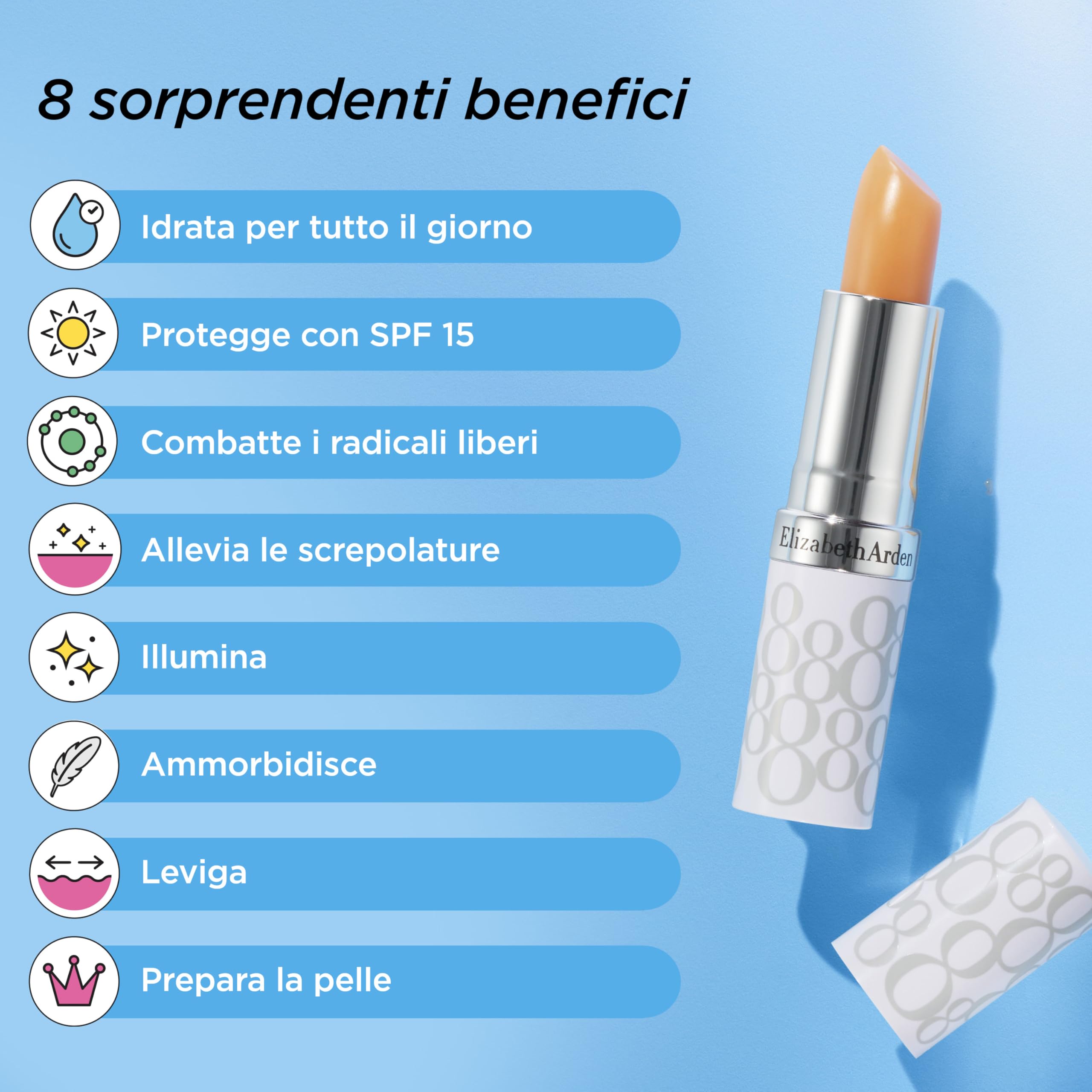 Elizabeth Arden - Eight Hour Lip Protectant, Balsamo Labbra in Stick con SPF 15, Vitamina E, Idratazione Profonda e Protezione dai Raggi UV, Ammorbidisce e Leviga le Labbra - 3,7 g