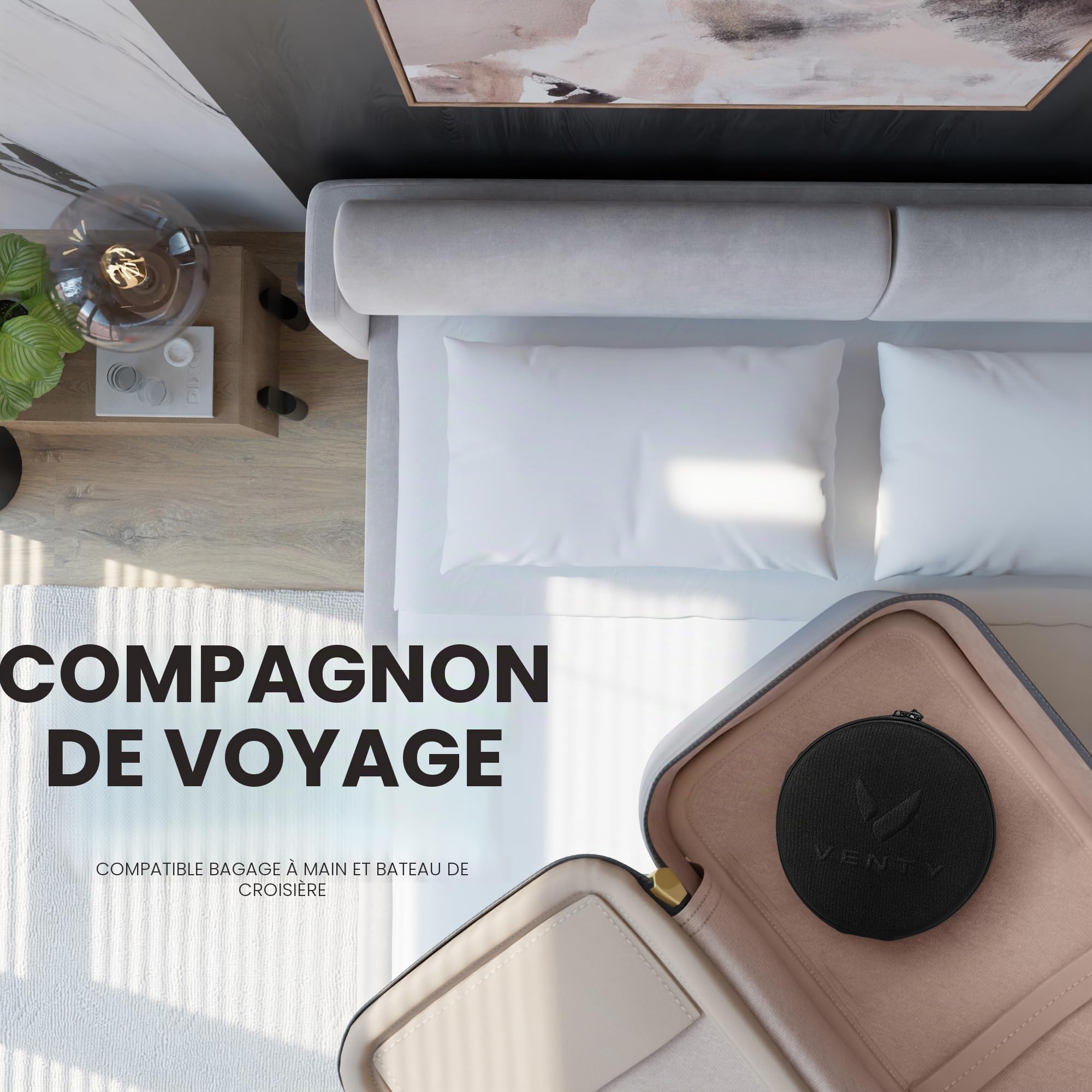 VENTY Ventilateur Portable Rechargeable - Ventilateur Pliable avec étui Transport et Port Usb - 4 Vitesses, Compact et Réglable pour Table, Camping, Bureau - Avec et Télécommande - Portable Fan