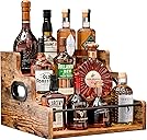 KLM Liquor Bottle Display Shelf, Coffee Syrup Rack Organizer, 3 Step Countertop Liquor Wine Rack, mini bar,liquor cabinet, Home Retro Bar Shelf Stand for Liquor Whiskey, Spirits