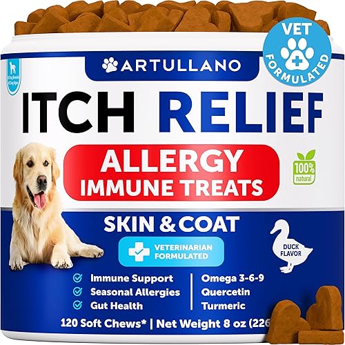 Masticables para aliviar la alergia para perros - Alivio de la picazón para perros - Aceite de pescado - Omega 3 - Alivio de la picazón en la piel -