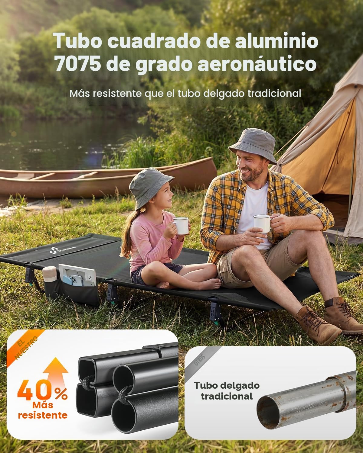 Sportneer Cama de campo plegable, 70/80cm Ultra Ancho XXL Cama de camping plegable, ligera, hasta 150kg para acampar, senderismo, viajes con mochila, camping