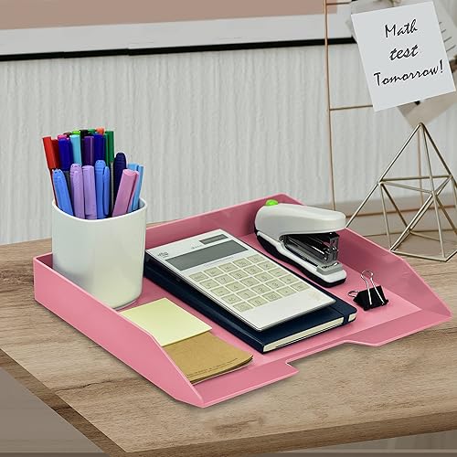 Miniatura 2 de Acrimet Stackable Letter Tray Single Side Load, Plastic, Desktop File Organizer (Solid Pink Color) (1 Unit)
