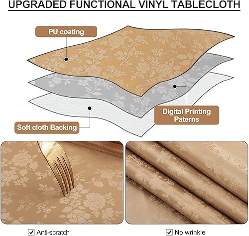 Miniatura 3 de Smiry Mantel Rectangular, Manteles de Vinilo Impermeables de Servicio Pesado, Cubierta de Mesa Limpiable y Lavable para Cocina y Comedor (Marrón,