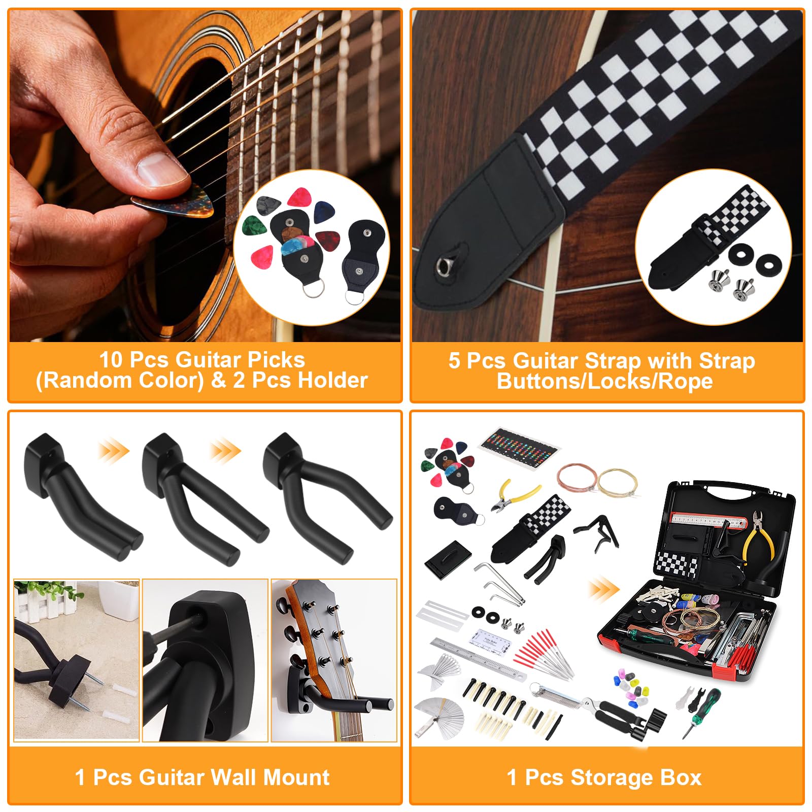 146-teiliges Gitarren-Werkzeugset, professionelles Gitarren-Reparaturset, Gitarrenwartungsset mit Gitarrenwerkzeug-Zubehör und Tragetasche, Gitarren-Setup-Kit für E-Gitarre, Akustikgitarre, Ukulele