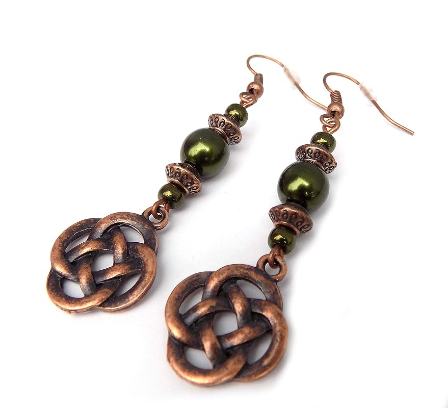 Beaded Celtic Knot Forest Green and Copper Handcrafted
