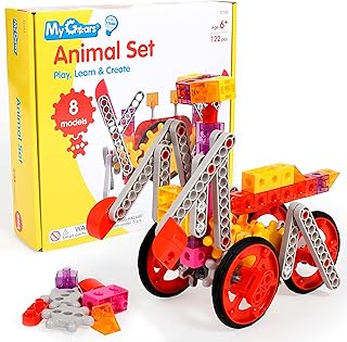 edxeducation Gear Animal Set - 122 Pieces - 8+ Activities - Gear Toy for Children - Build Rotating Moving Models - Building Toy for Children from 4-8 Years