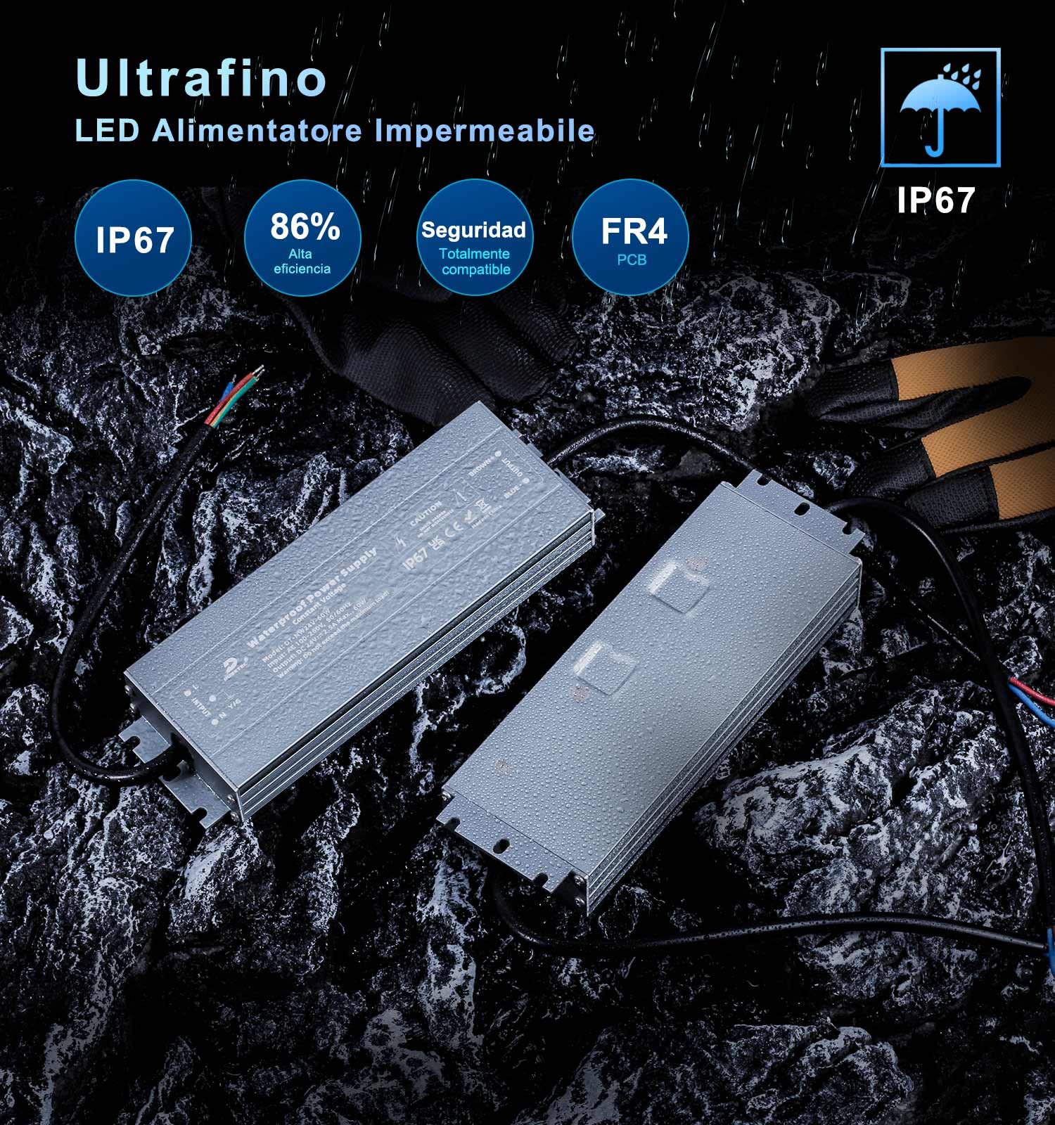 Transformador LED 24V 60W 2.5A, IP67 Driver Impermeable Ultrafino, Fuente de Alimentación LED Interior o Exterior, Voltaje Constante Adaptador para Tira de Luz y G4 MR16 Luces LED, DUSKTEC | Transfo 220 V/230 V AC a DC, controlador LED de baja tensión con