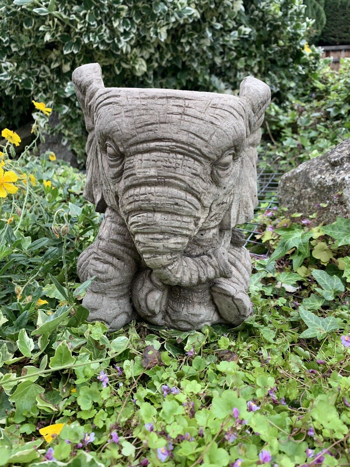 STONE GARDEN ELEPHANT PLANTER X2 PLANT POT FLOWER POT HAND CAST ORNAMENT