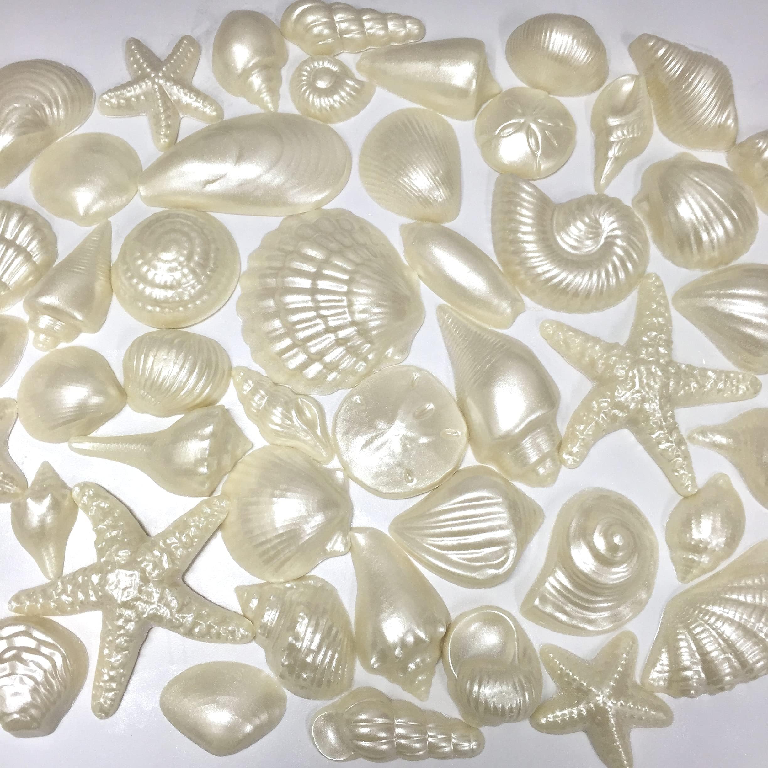 White Chocolate Pearlized Seashells for Cake Decorating, Chocolate Sea Shells - ORDER COOLER PACKING UNDER GIFT WRAP OPTION AT CHECKOUT