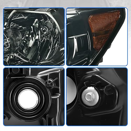 Miniatura 6 de DWVO Conjunto de faros delanteros compatible con Secuoya 2007-2013 Tundra 2008-2017 (reflector ámbar lente ahumado)