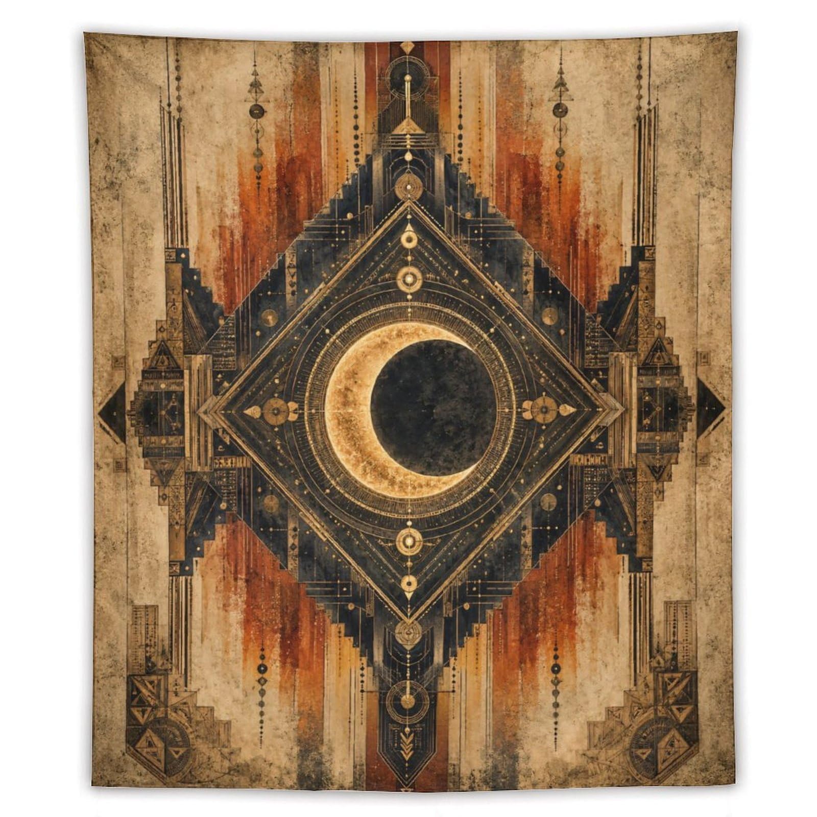 W7C8U2X3 Geometric Crescent Symbol Wall Tapestry, Ceiling Hanging