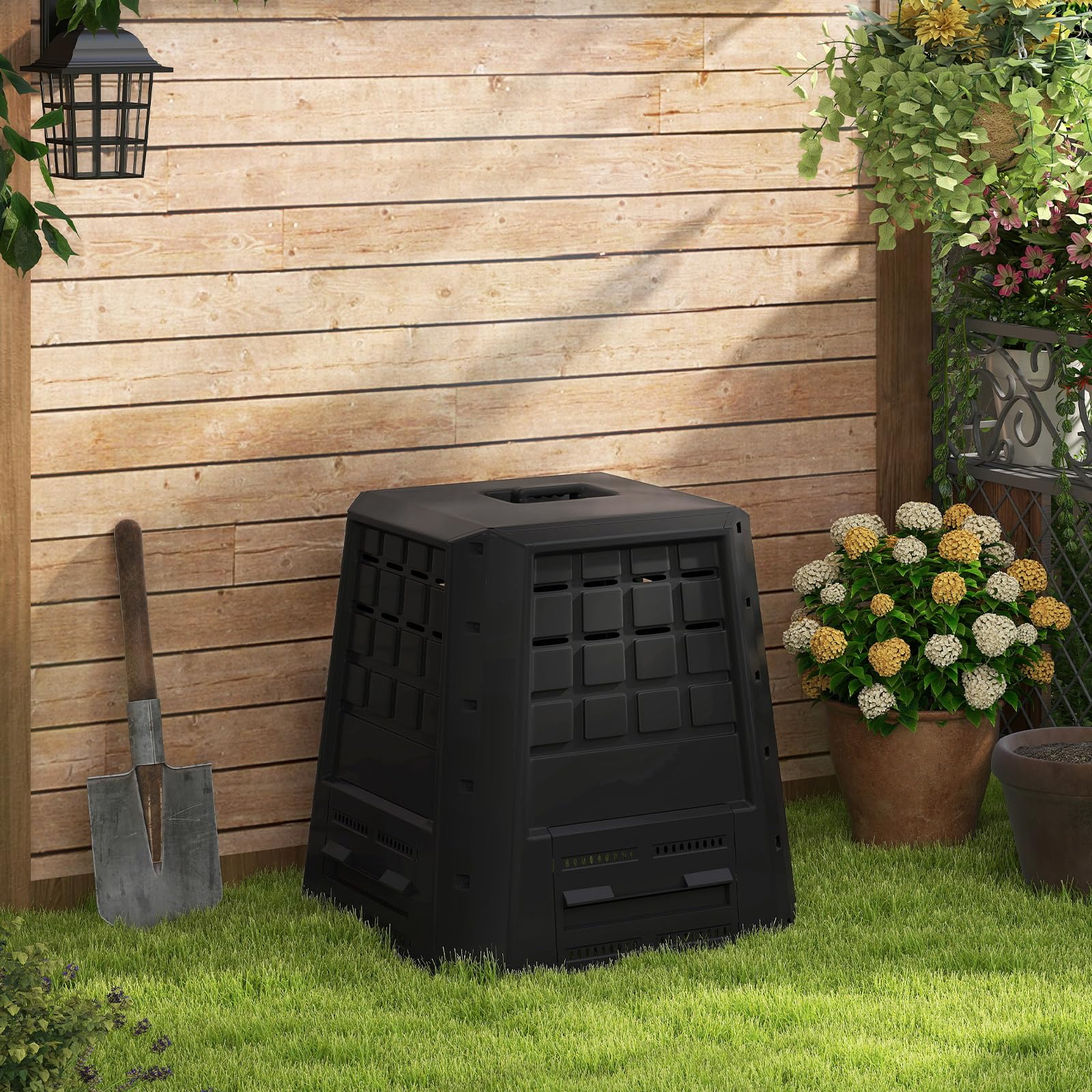 RELAX4LIFE Compostiera da Giardino da 380L, Contenitore per Compostaggio con Accesso Frontale, Ideale per Rifiuti da Giardino e Cucina