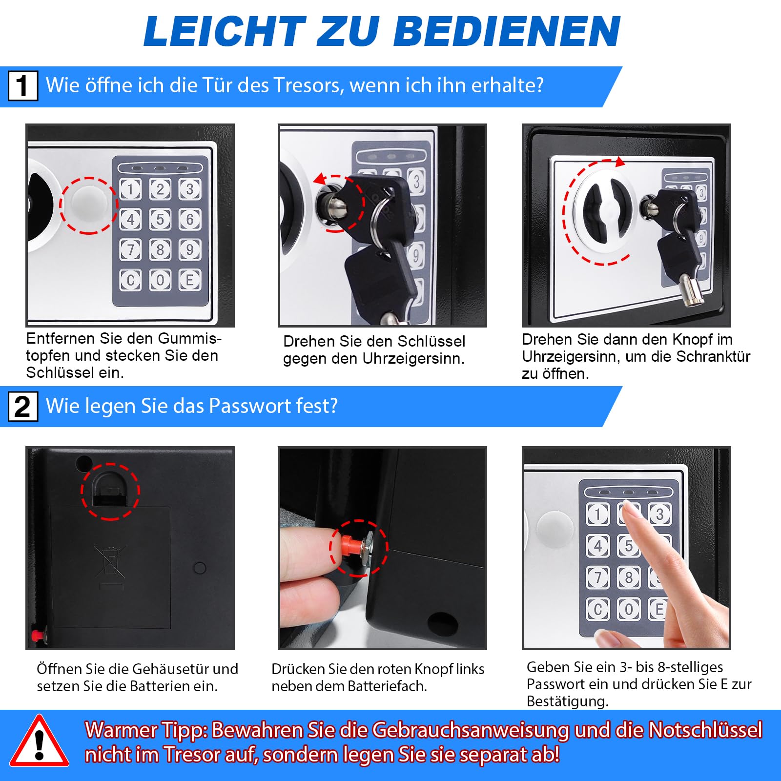 Tresor feuerfest wasserdicht, wasserdichter und feuerfester Safe, 8,5 l Mini-Digital-Safe für Geld, Wand- oder Schrankverankerung, für Büros, Hotels, Zuhause, 31 B x 20 T x 20 H cm, Schwarz