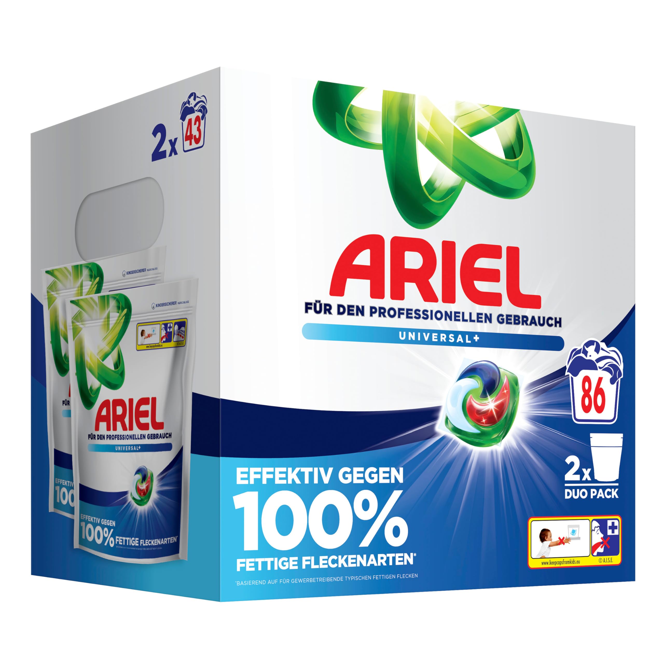 Ariel Professional All-in-1-Pods Waschkapseln Universal+, bekämpft alle Arten von Fettflecken, für den professionellen Gebrauch