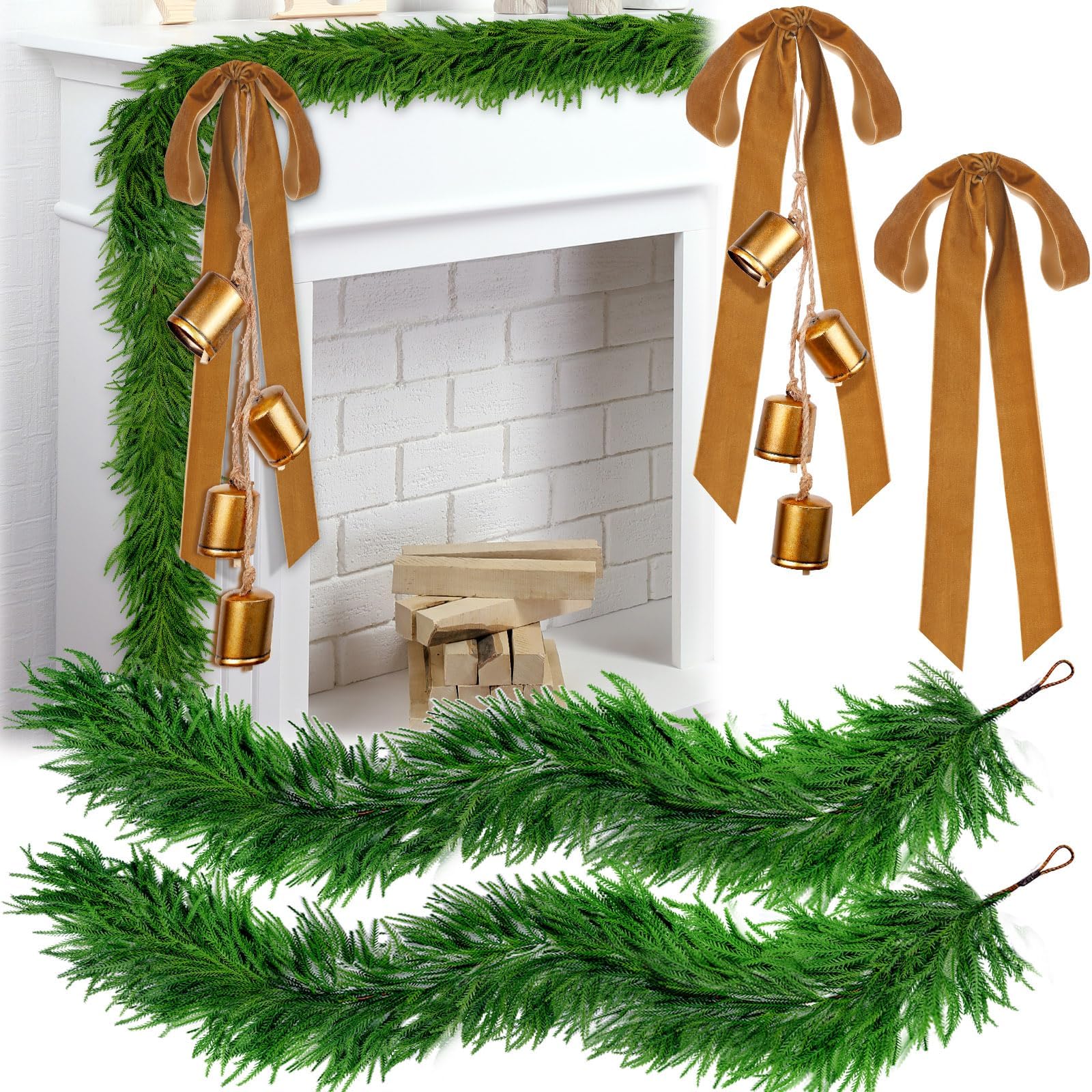 2 PCS 9 FT Christmas Garland Norfolk Pine Garland Artificial Green Pine Garland Faux Winter Pine Garland for Table Mantle Wall Indoor Home Holiday Decorations