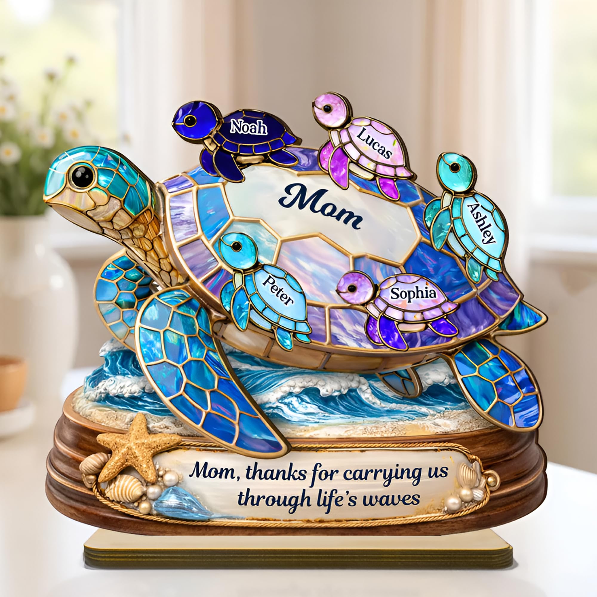 Personalized Mom And Kid's Name Wooden Plaque, Thanks For Carrying Us Through Life's Waves Wooden Sign, Gifts For Mothers Day, Birthday, Christmas, Mom Keepsake Decor Style 1 - 5