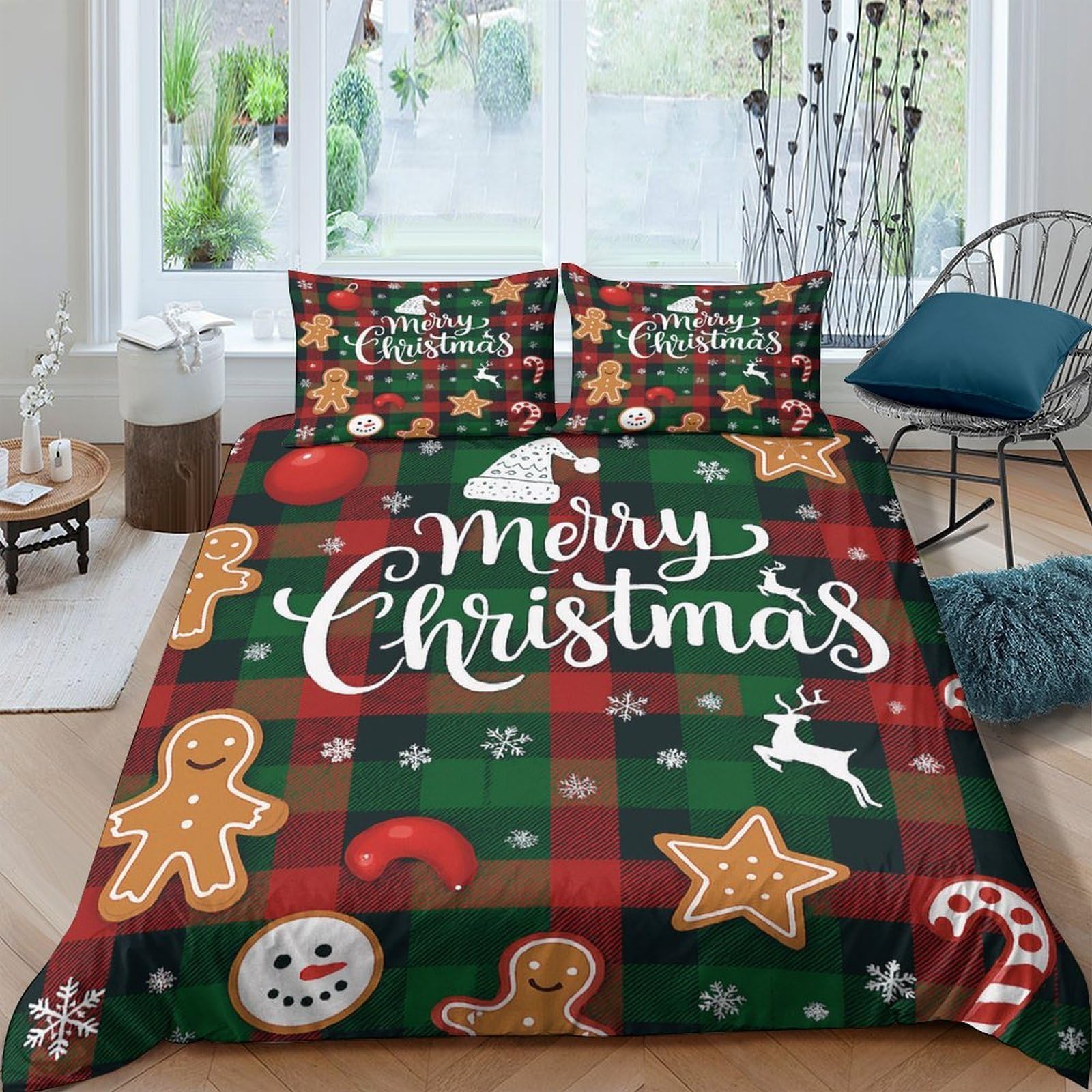Ctjqhvkz Style-6 3D Printed Christmas Gingerbread Fitted Sheet Microfiber Soft Decorative Reindeer Bed Cover For Bedroom Home Festive Decor Single（135X200cm）