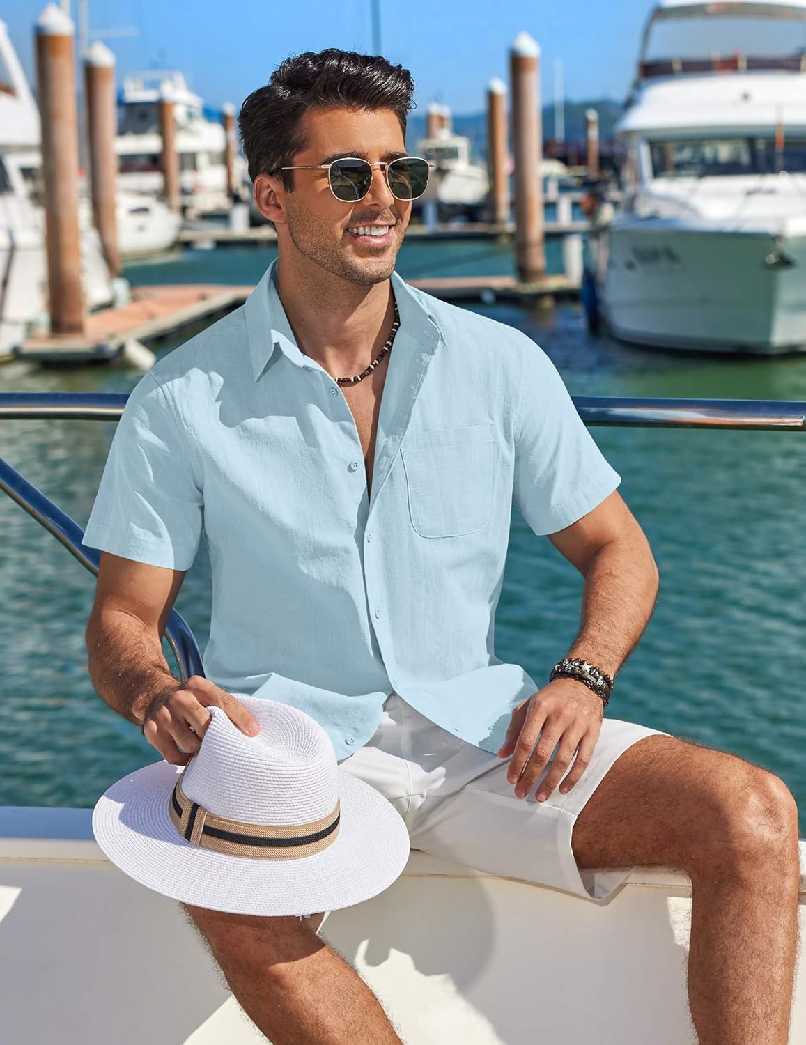 COOFANDY Mens Button Down Shirt Short Sleeve Casual Stylish Cotton Shirts Linen Textured Summer Beach Wedding Shirt - Image 3