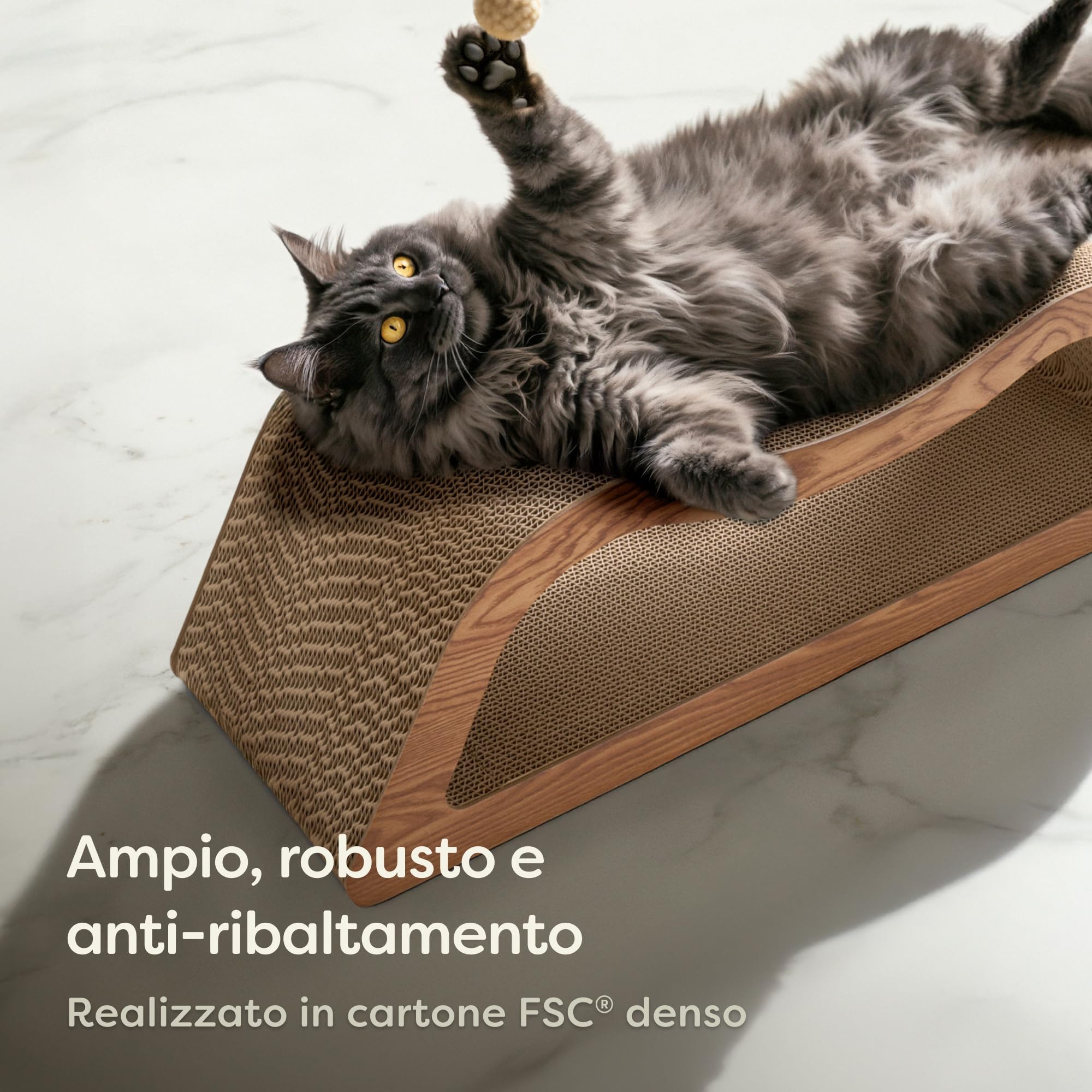 Knupis Tiragraffi Gatto 3 Pezzi XXL 75 cm – Cartone Resistente per Cura delle Unghie – Fino a 2 Anni di Utilizzo – Salvaspazio – Protegge Divani e Mobili (Cloud- Marrone)