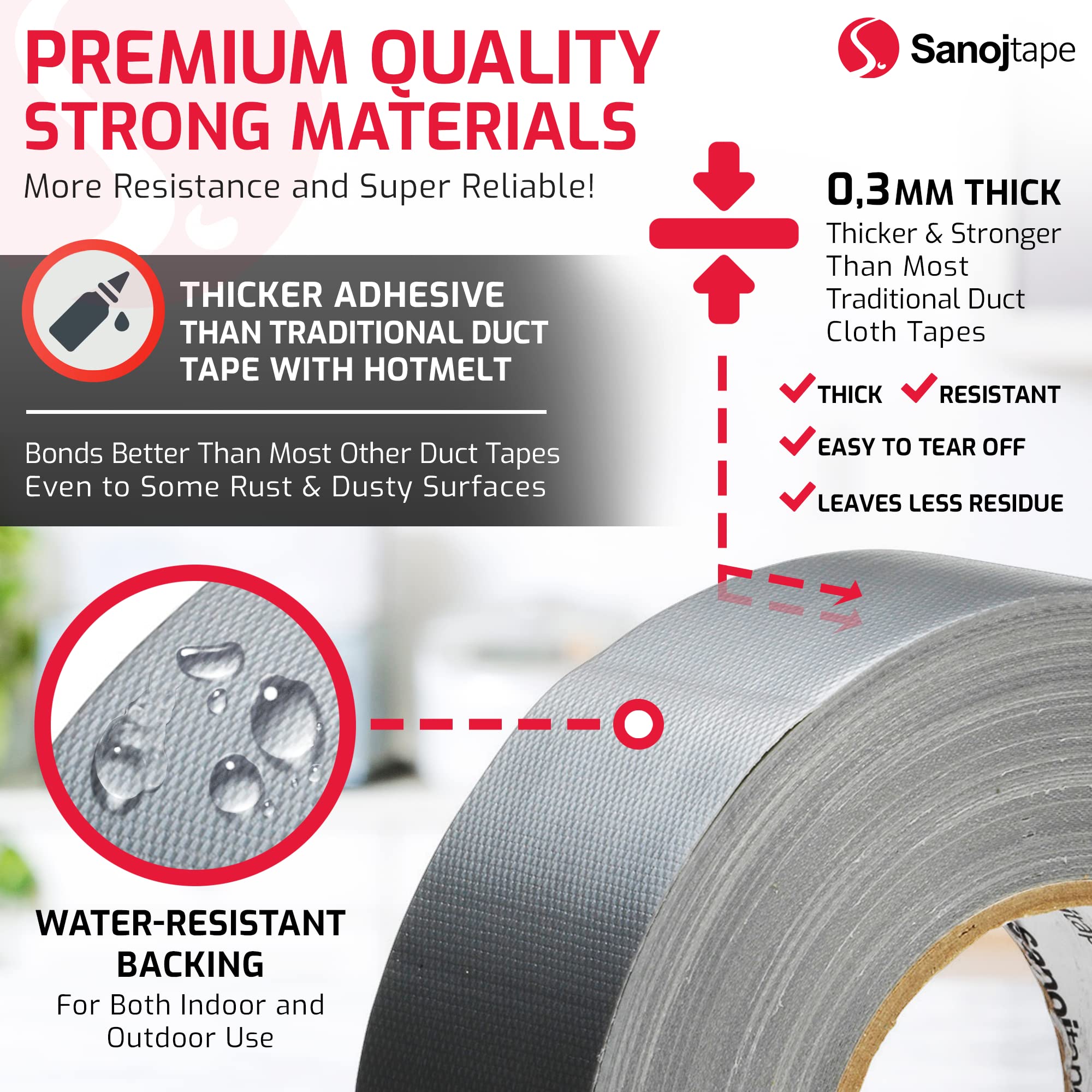 Hinrichs Ruban Adhésif Argent/Noir - 4 Rouleaux De Ruban En Tissu 50m X 50mm - Duct Tape Extra Fort - Gaffer Tape Imperméable - Puissant Pour Une Utilisation Intérieure Et Extérieure