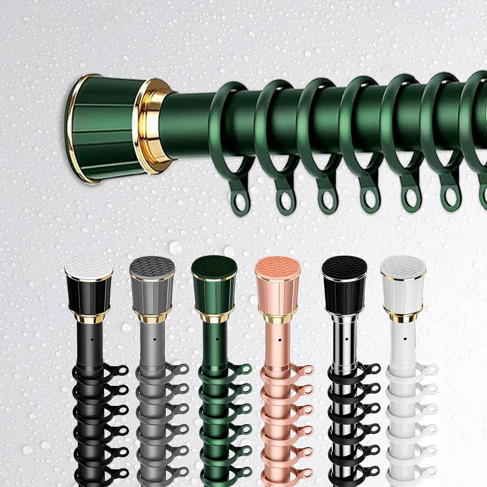 Ts Tringle pour ains & Douche 63 259,9 cm sans perçage Extensible pour salle de bain, cuisine et décoration d'intérieur Vert 3 m de diamètre réglable 160 à 250 cm