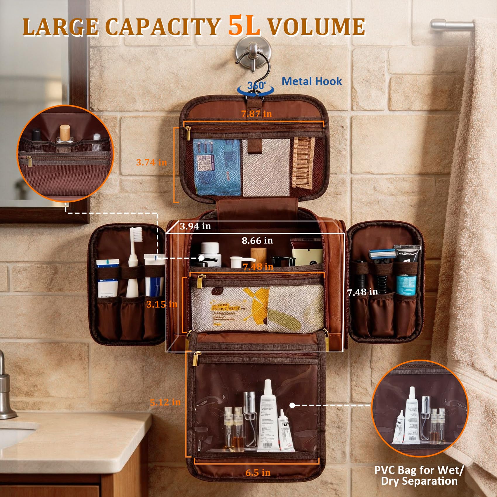 Beauty case in pelle da viaggio Dopp Kit per uomini, papà, marito