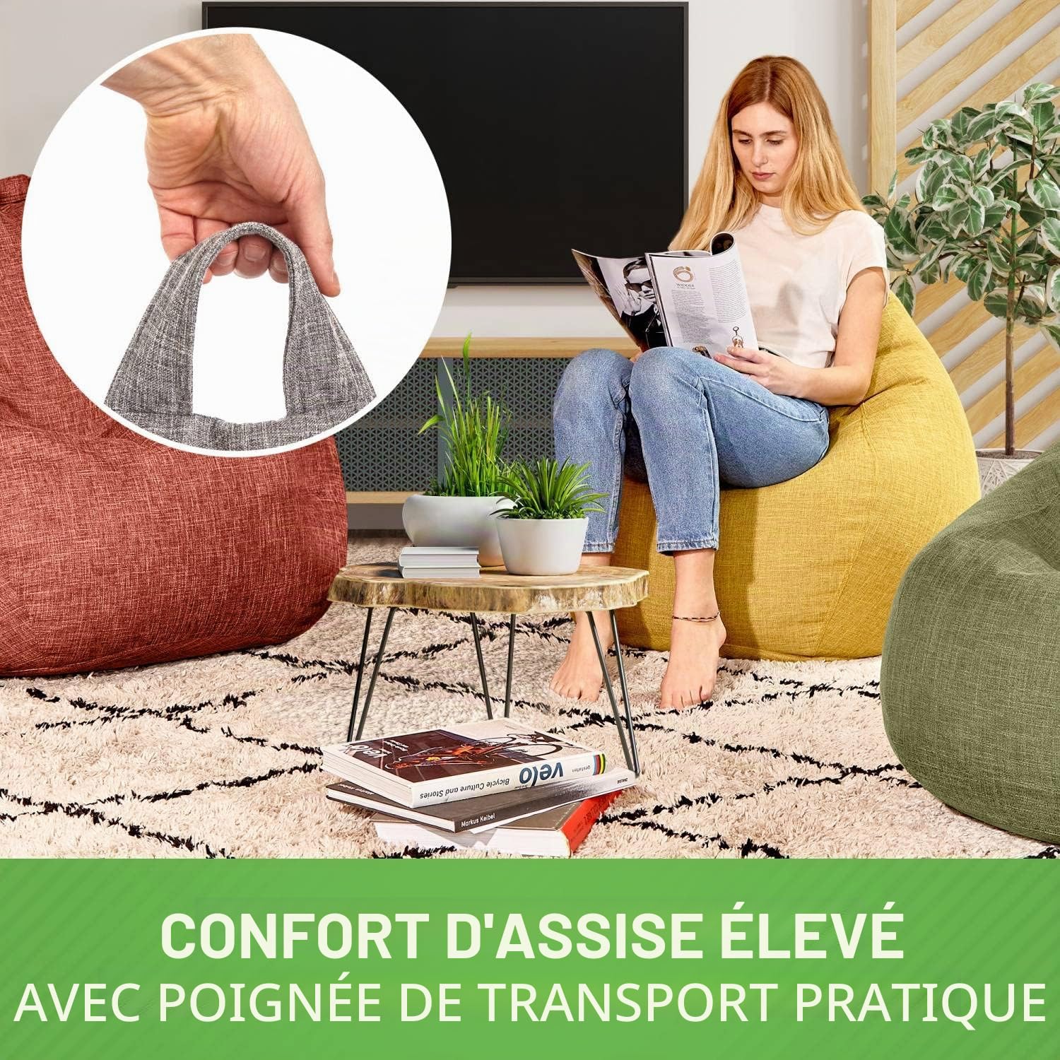 Green Bean© Pouf d'Intérieur XXL de 300 litres avec Remplissage de Perles EPS Doux Moelleux Lavable - Tissu Intérieur Coussin de Sol Coussin de Repos Coussin de Siège