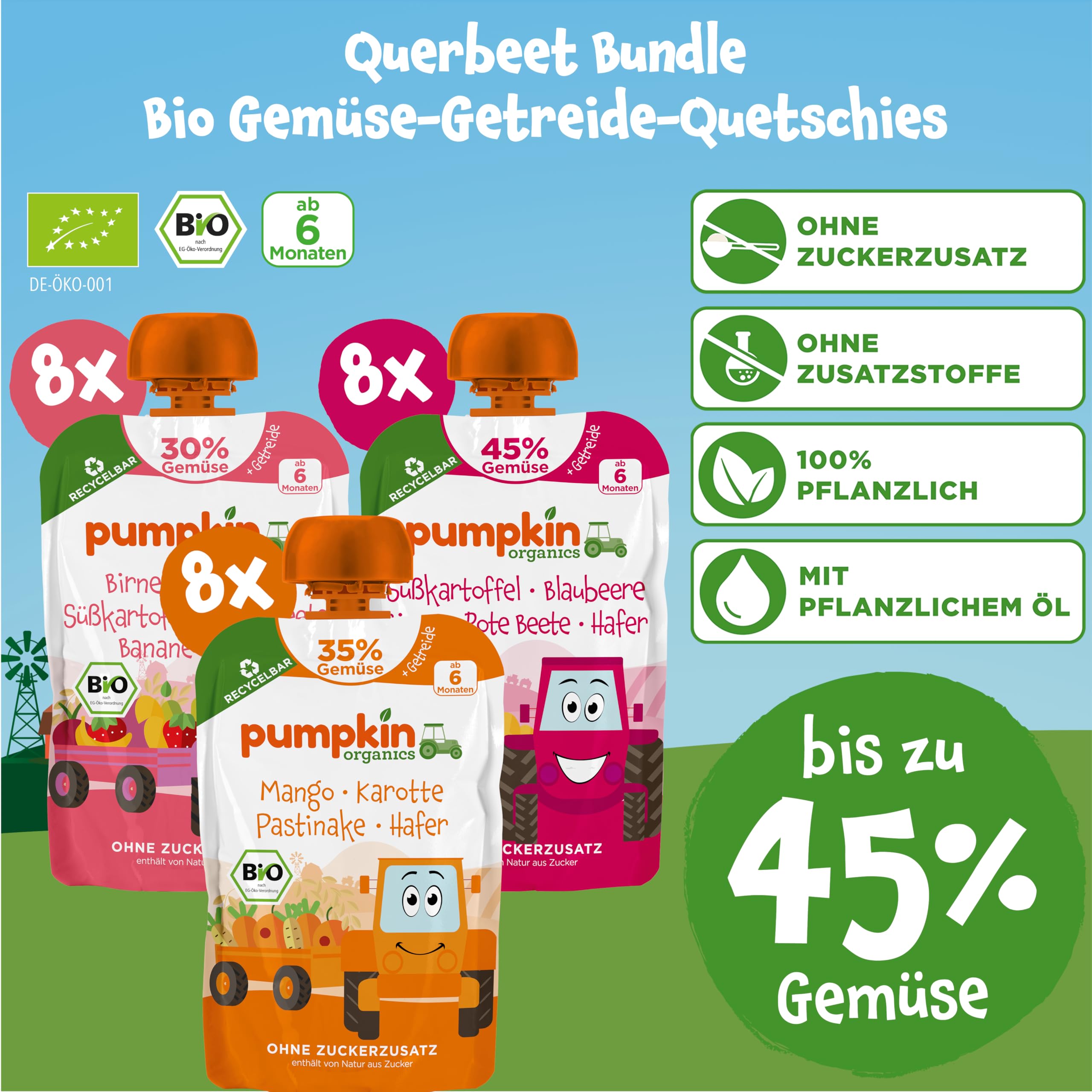 Pumpkin Organics 24er Pack QUERBEET Bio Gemüse-Quetschies - Quetschie ohne Zuckerzusatz¹ - Babynahrung für Babys ab dem 6. Monat - Kennenlernpaket (24x100g)