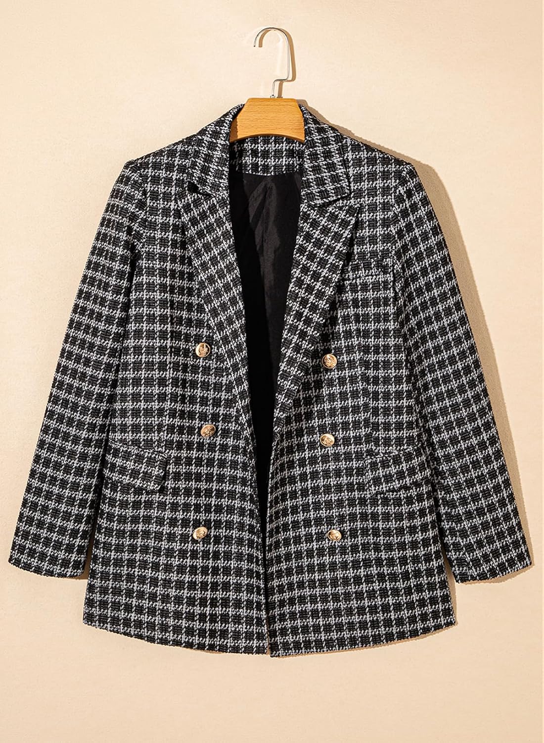 Happy Sailed Womens Plaid Tweed Blazers Dressy Casual Long Sleeve Double Breasted Open Front Blazer Jackets Work Suits - Image 7