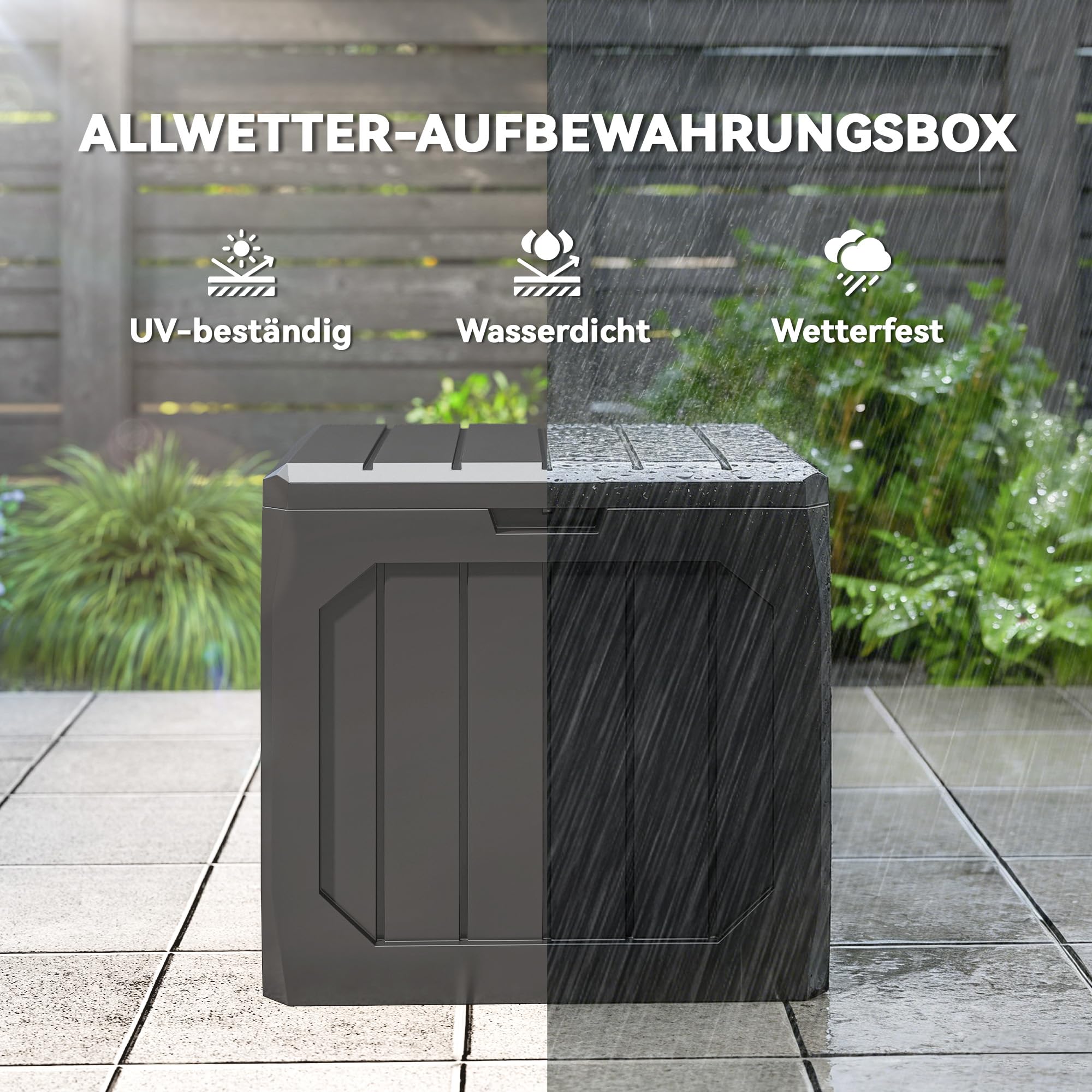 Outsunny Gartenbox Wasserdicht mit Griffmulden 121 Liter Kunststoff