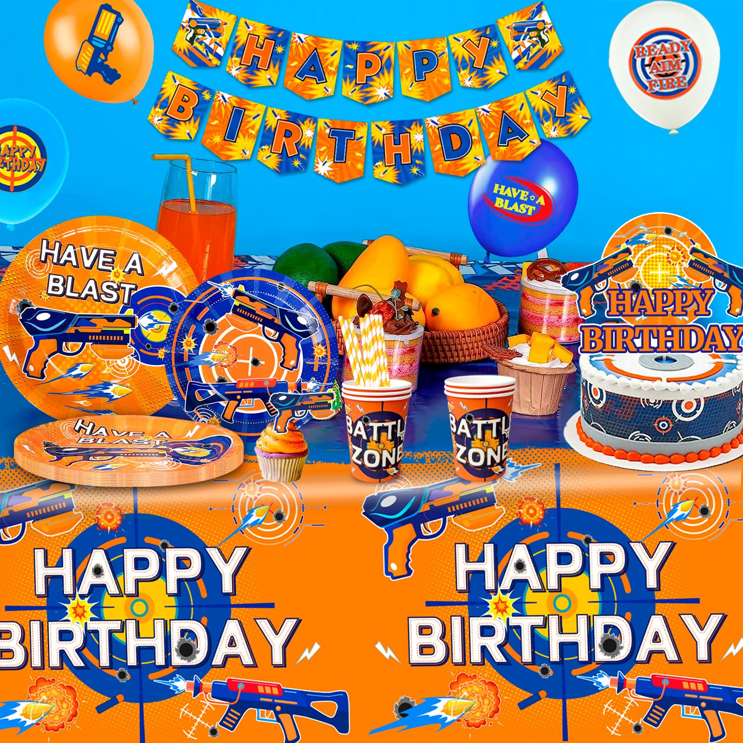 Forniture per Feste di Compleanno di Dart Tema, 16Ospiti Decorazioni e Stoviglie per Feste a Tema Freccette - Tovaglie Piatti Striscioni Palloncini e Altre Decorazioni per Compleanni