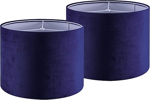 GO&SO Juego de 2 Pantallas de Lámpara de Tambor de Terciopelo Azul Oscuro, tamaño mediano de 13" superior x 13" inferior x 10" de alto (Spider),