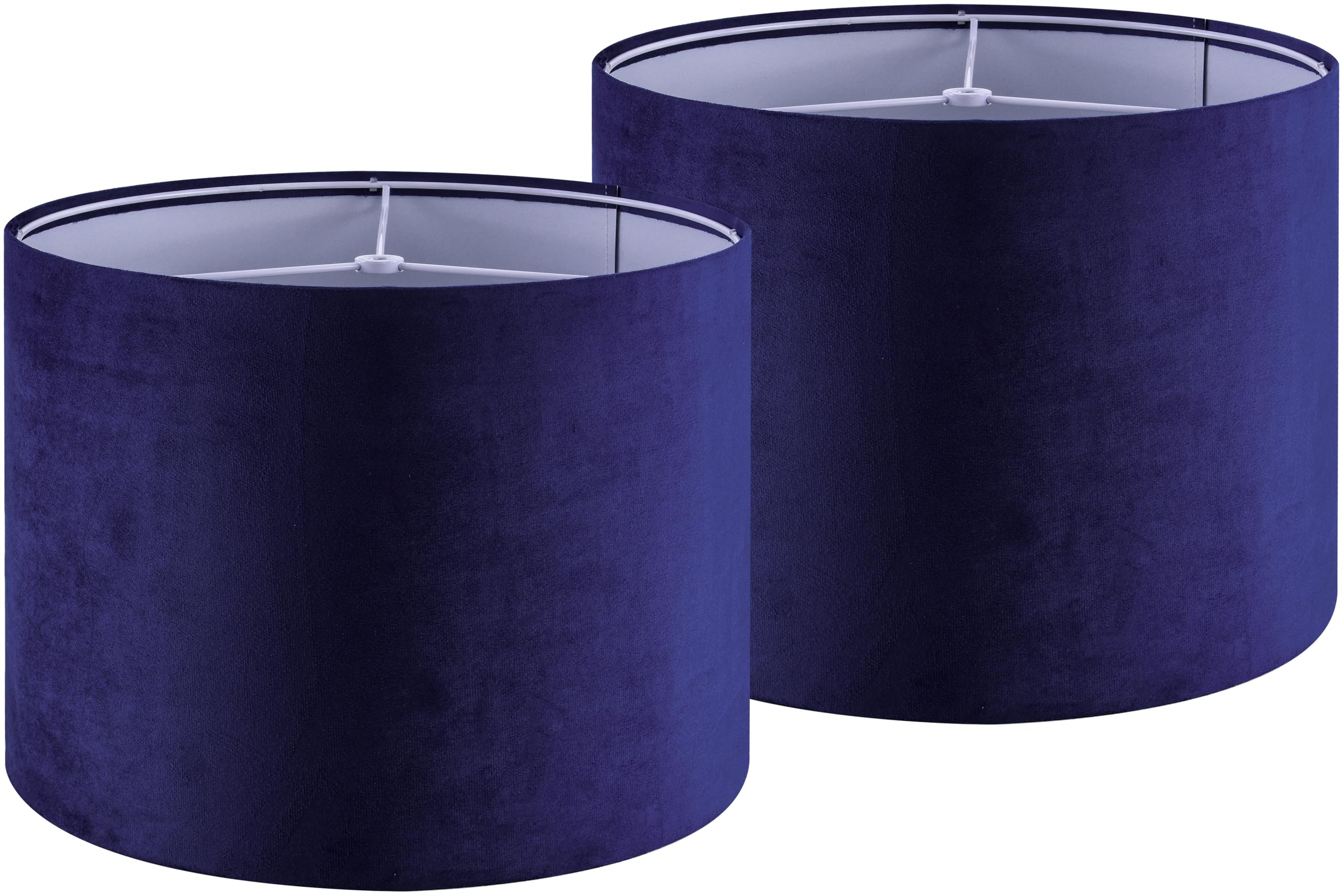 GO&SO Dark Blue Velvet Drum Lamp Shade Set of 2 Medium 13" Top x 13" Bottom x 10" High(Spider) Modern Lamp Shades for Table Lamps & Bedside Lamp Replacement Lampshade Required Assembly
