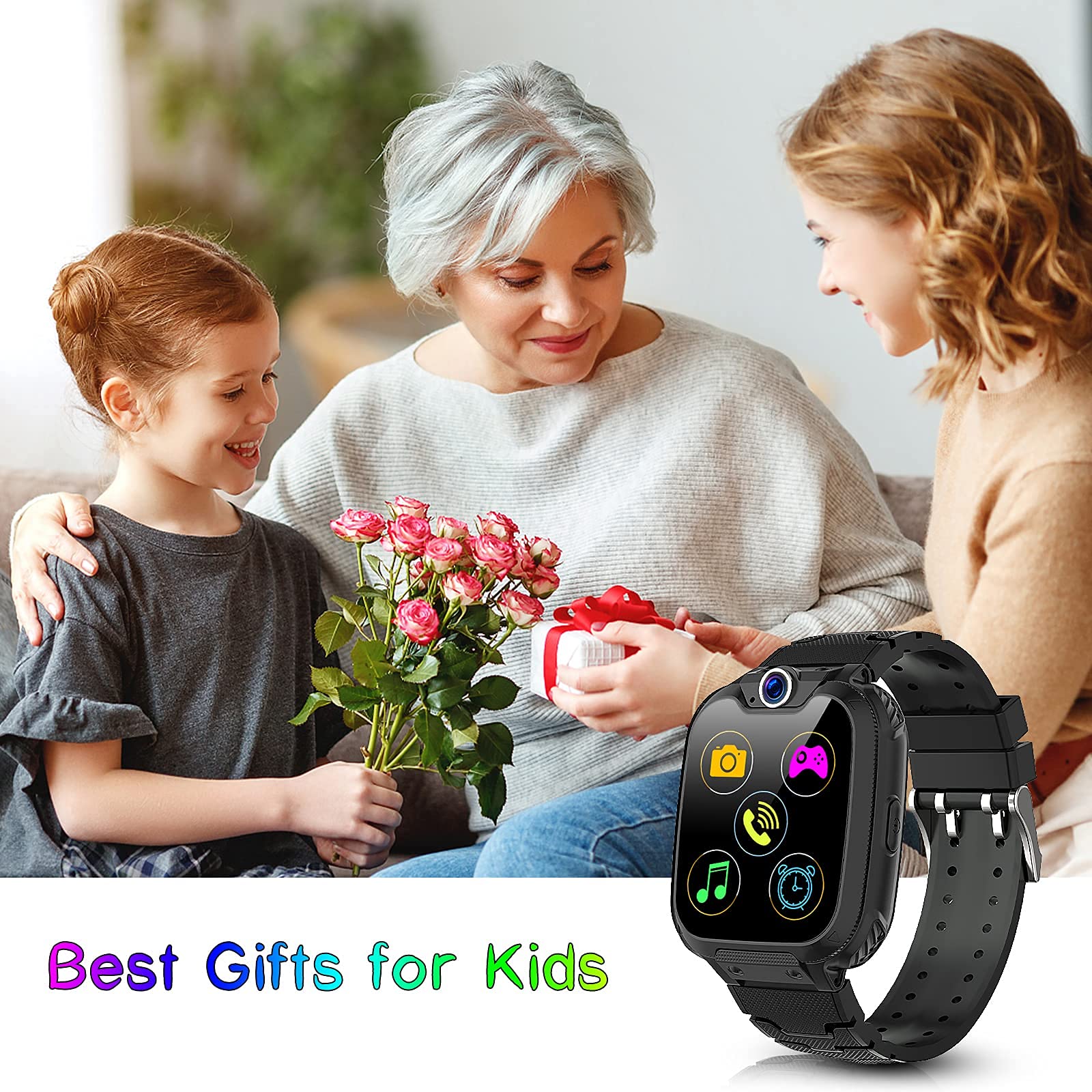 Smartwatch Kinder, wasserdichte Kinderuhr mit Wecker Taschenrechner 16 Spiele Uhr Kinder, Geschenke für Schüler im Alter