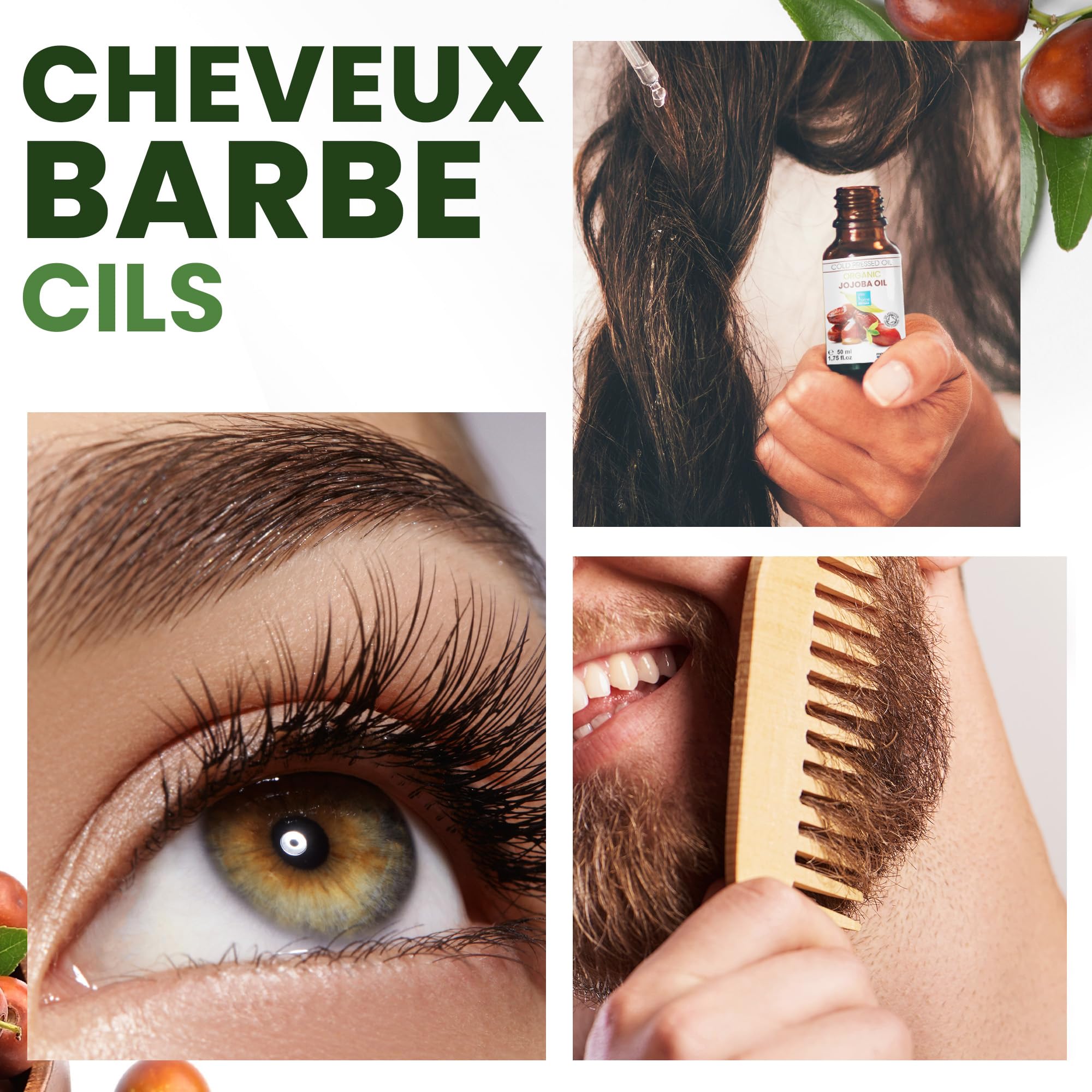 Huile de Jojoba Bio Pure et 100% Naturel: Huile Visage, Hydratant Cheveux et Barbe, Anti Âge, Huile Démaquillante Visage, Sérum Cils, Huile Cuticules Ongles, Soin Peau Atopique - 1000 ml 1 L
