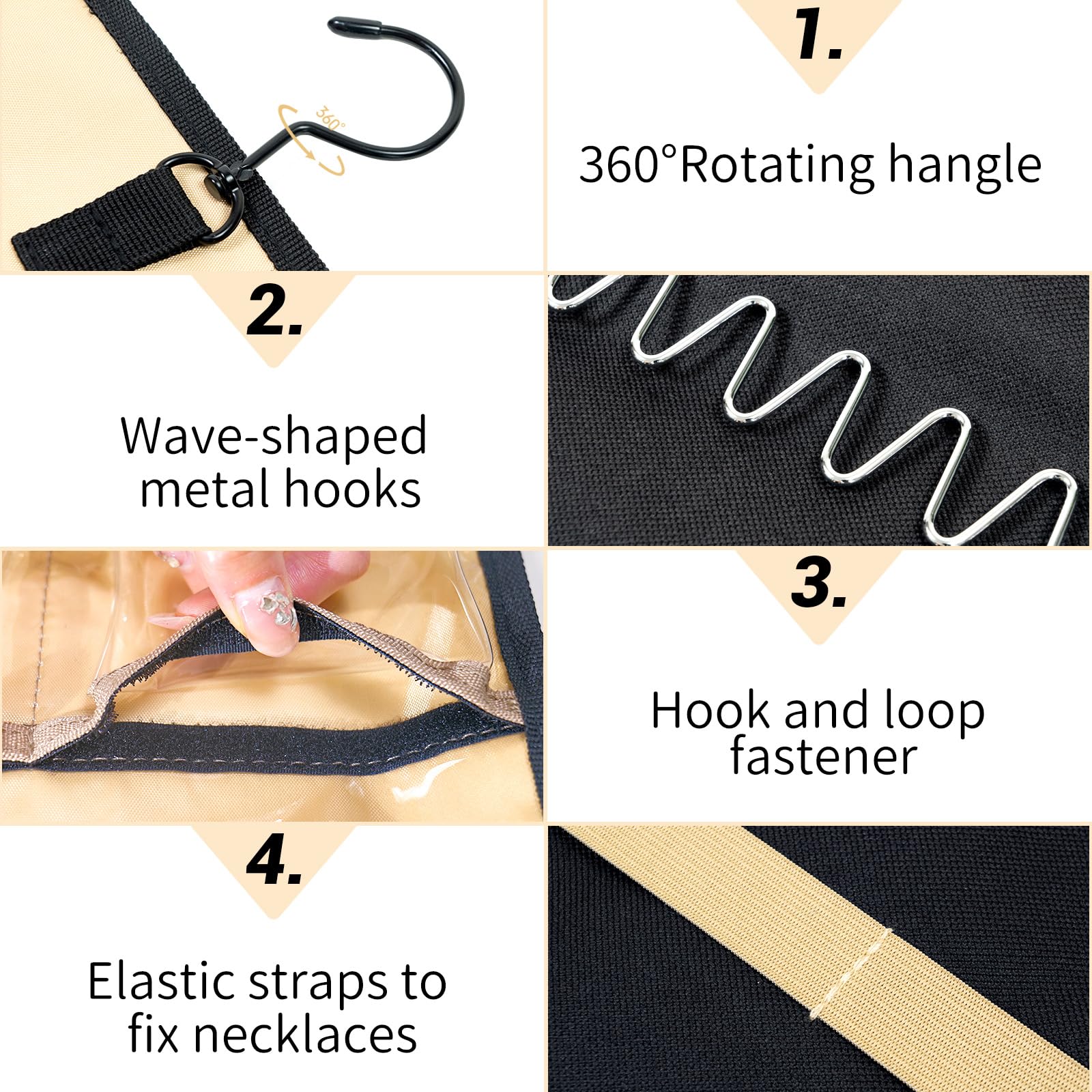 Hanging Jewelry Organizer per Armadio - collana Earring Holder Organizer con coperchio antipolvere e gancio rotante in metallo - Jewelry Storage Display Stand 1 pezzo, grande, nero