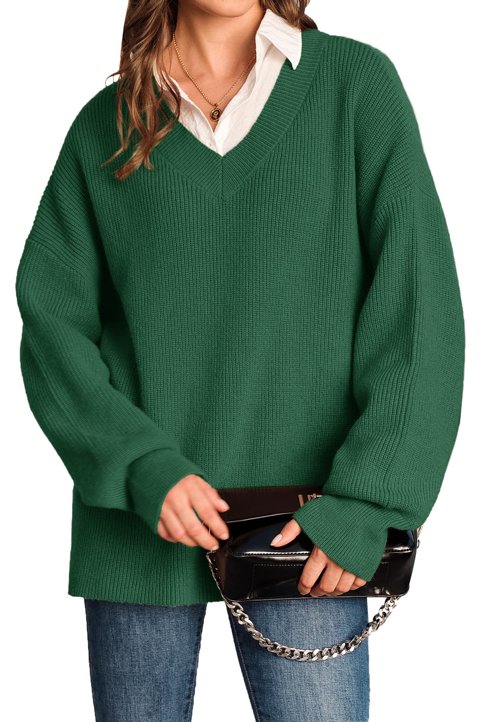 Arach Cloz Womens Wool Blend Oversized V Neck Casual Sweaters 2025