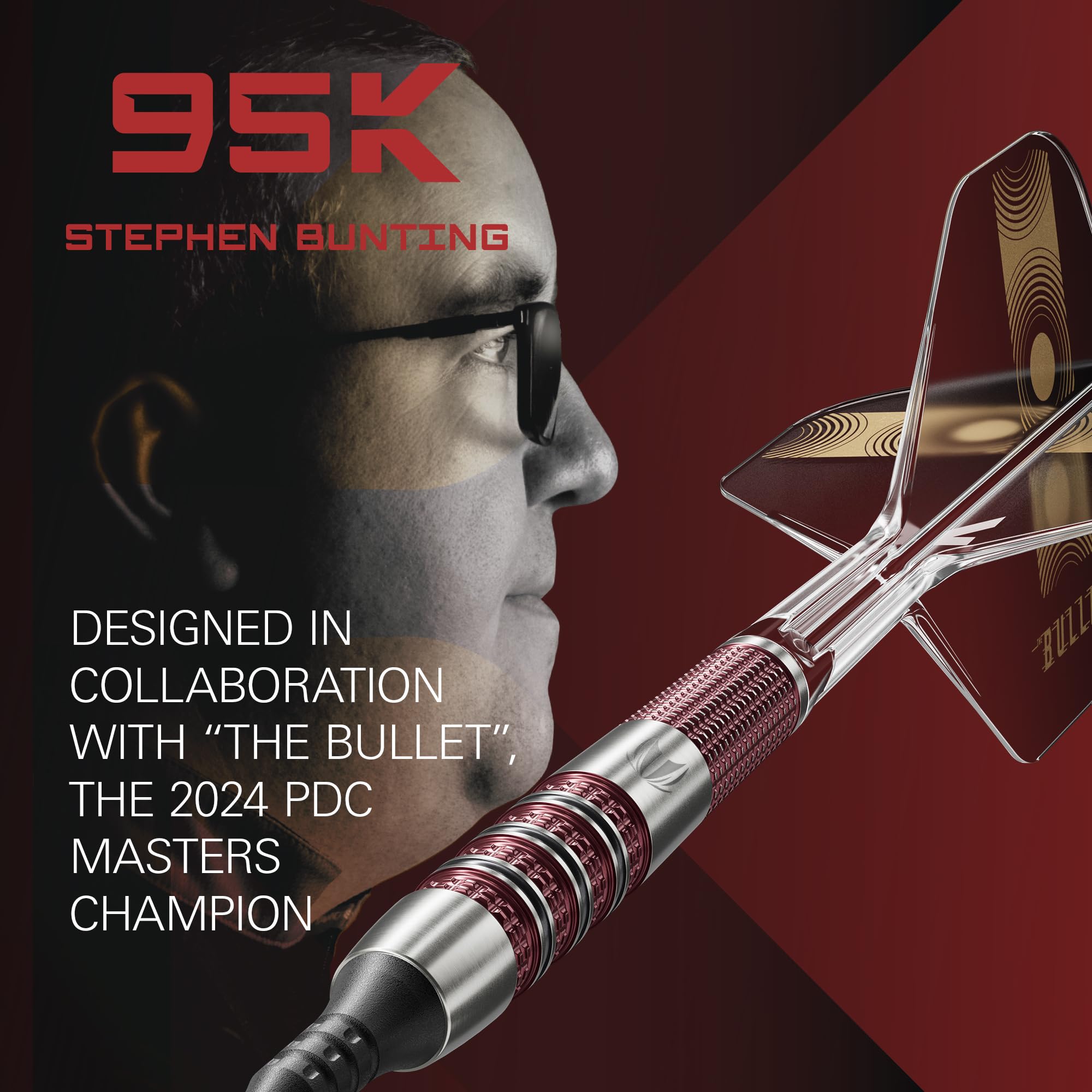 Target Darts Stephen Bunting 95K Set di Freccette a Punta Morbida, 19G | Alette e aste Kflex, The Bullet Player Edition Freccette al 95% di Tungsteno, Punta in Acciaio Nano Swiss Conversion Points