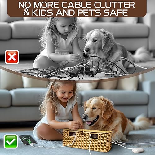 Miniatura 5 de Caja grande de gestión de cables de ratán de 16 pulgadas, caja organizadora de cables de ratán, cajas de ocultación de calor eficientes hechas a