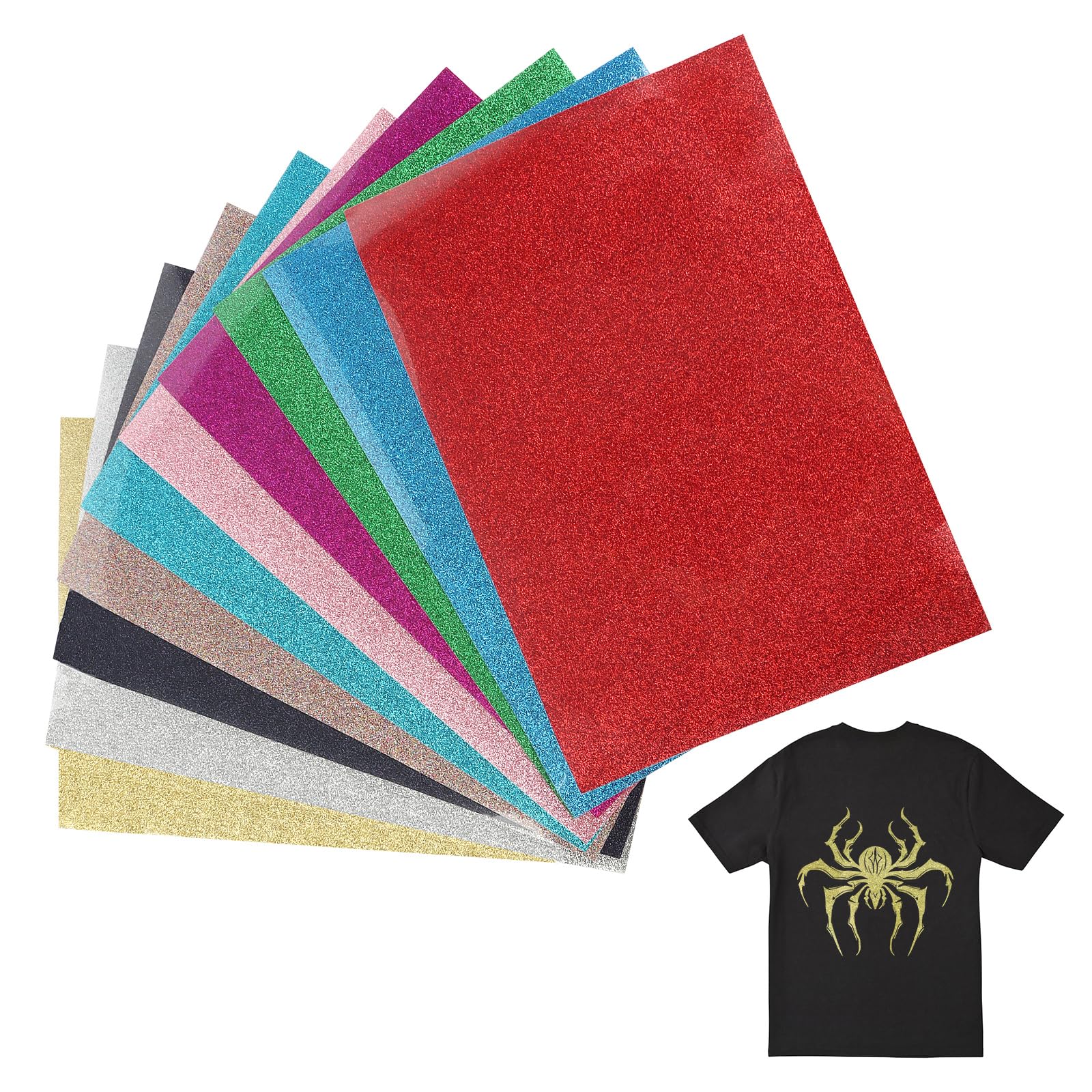 MXTIMWAN 10 Hojas Vinilo Textil Termoadhesivo, 30,5 x 21 cm Vinilo para Textil, Vinilo Permanente - Flex Termoadhesivas para Camisetas, Sombreros, Manualidades (10 Colores)
