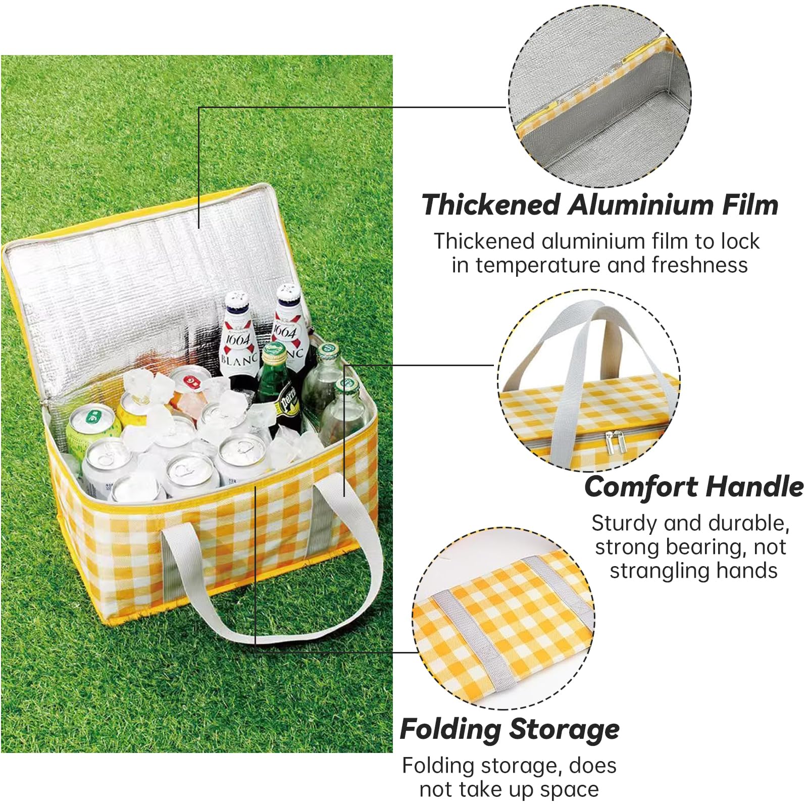 Cestini da picnic isolati, 35 x 20 x 20 cm, borsa termica da picnic da 15 l, con coperta da picnic da 150 x 200 cm, borse da spiaggia portatili impermeabili per attività all'aperto calde o fredde
