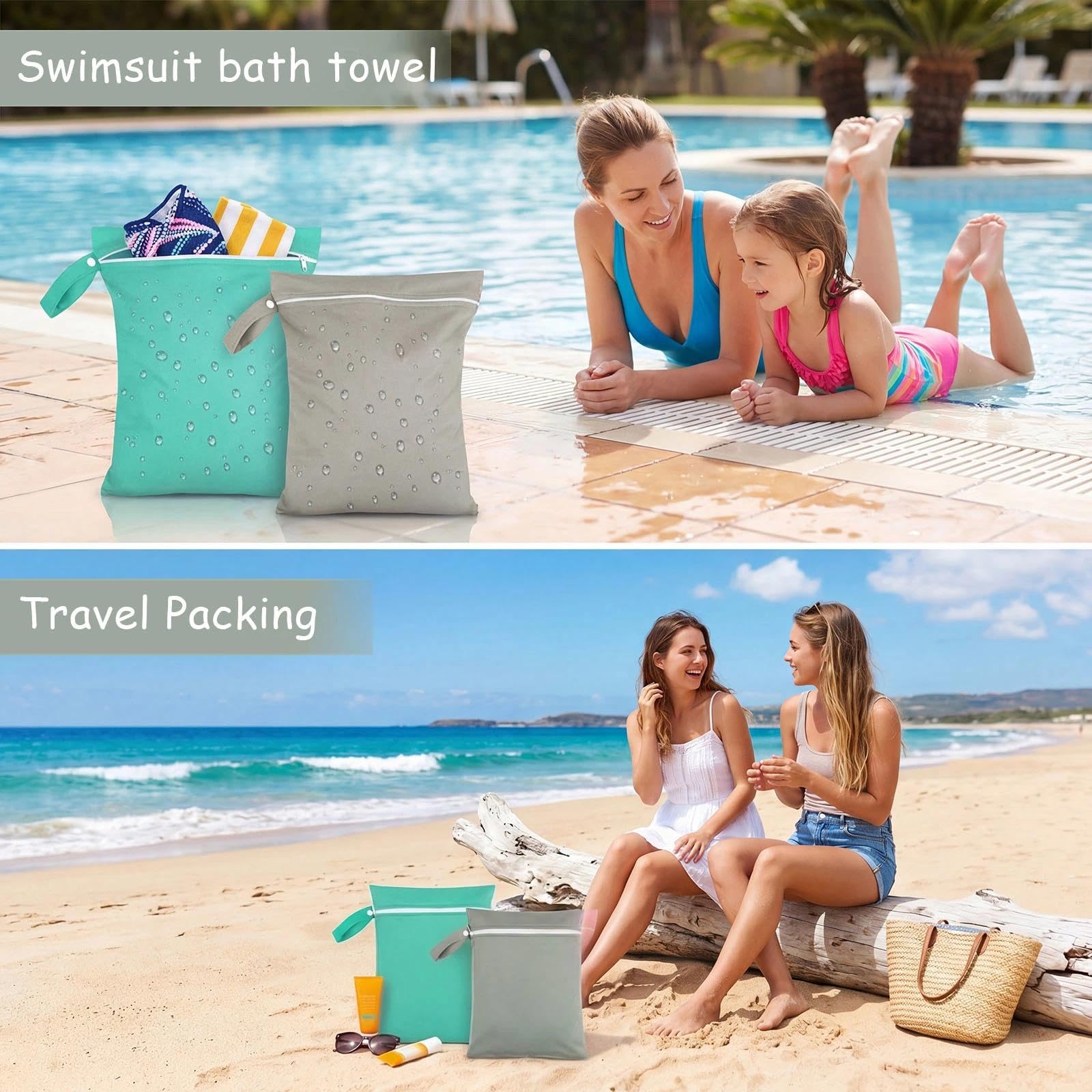 Bolsas Húmeda Seca 40x30 cm Impermeable Reutilizable con Cremallera y Asa para Hogar Natación Viaje