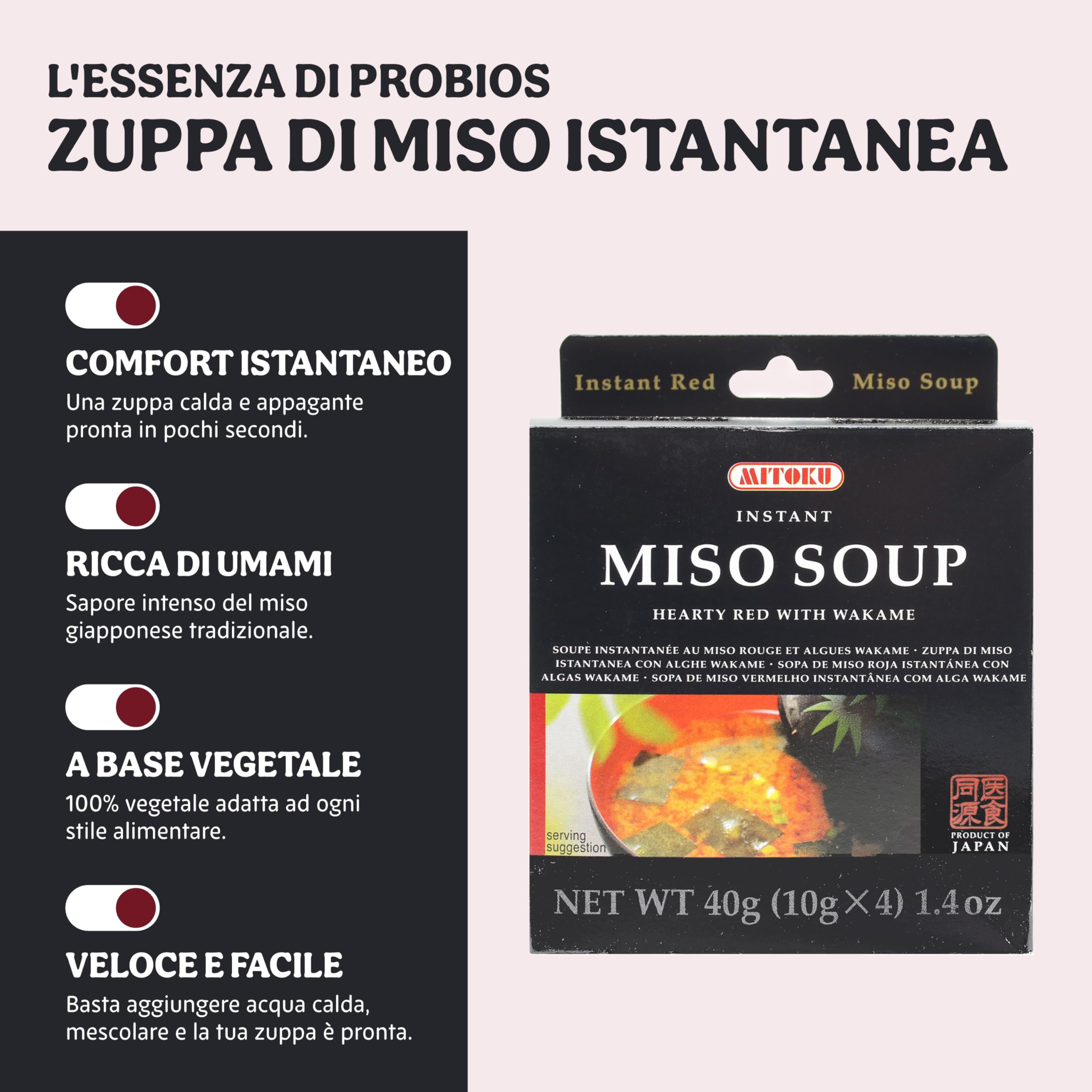 Probios Sopa de miso roja instantánea con algas Wakame bio embalaje (4x10g) 40g
