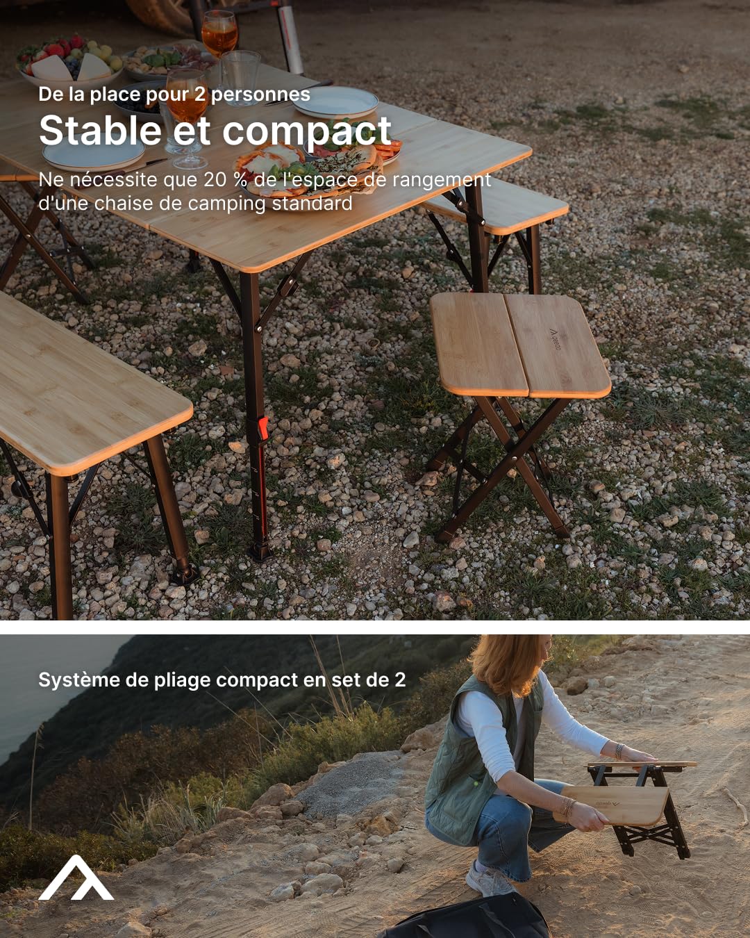 qeedo Garry Set de 2 tabourets de Camping Pliables - Tabouret en Bois de Bambou