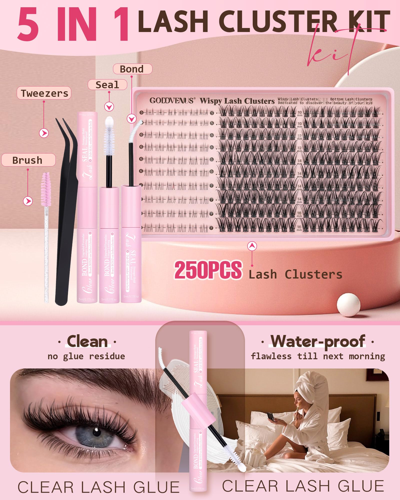 Amazon.com: Goddvenus 250Pcs Natural Lash Clusters Kit Cluster