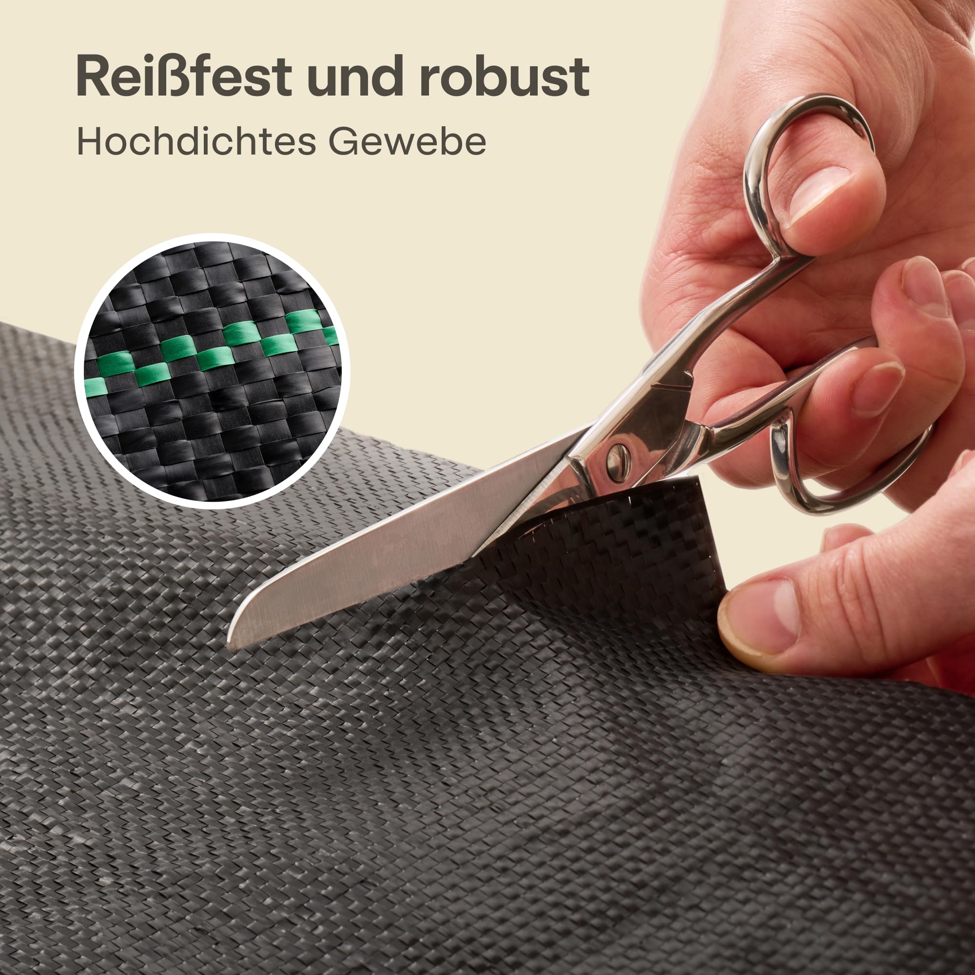 Praknu 50m² Anti Unkrautgewebe 100g/m² mit 24 Erdanker - Wasserdurchlässig & Extra Reißfest - Leicht zu Verlegen - UV Beständige Bändchengewebe - Ideal für Mulch und Kies